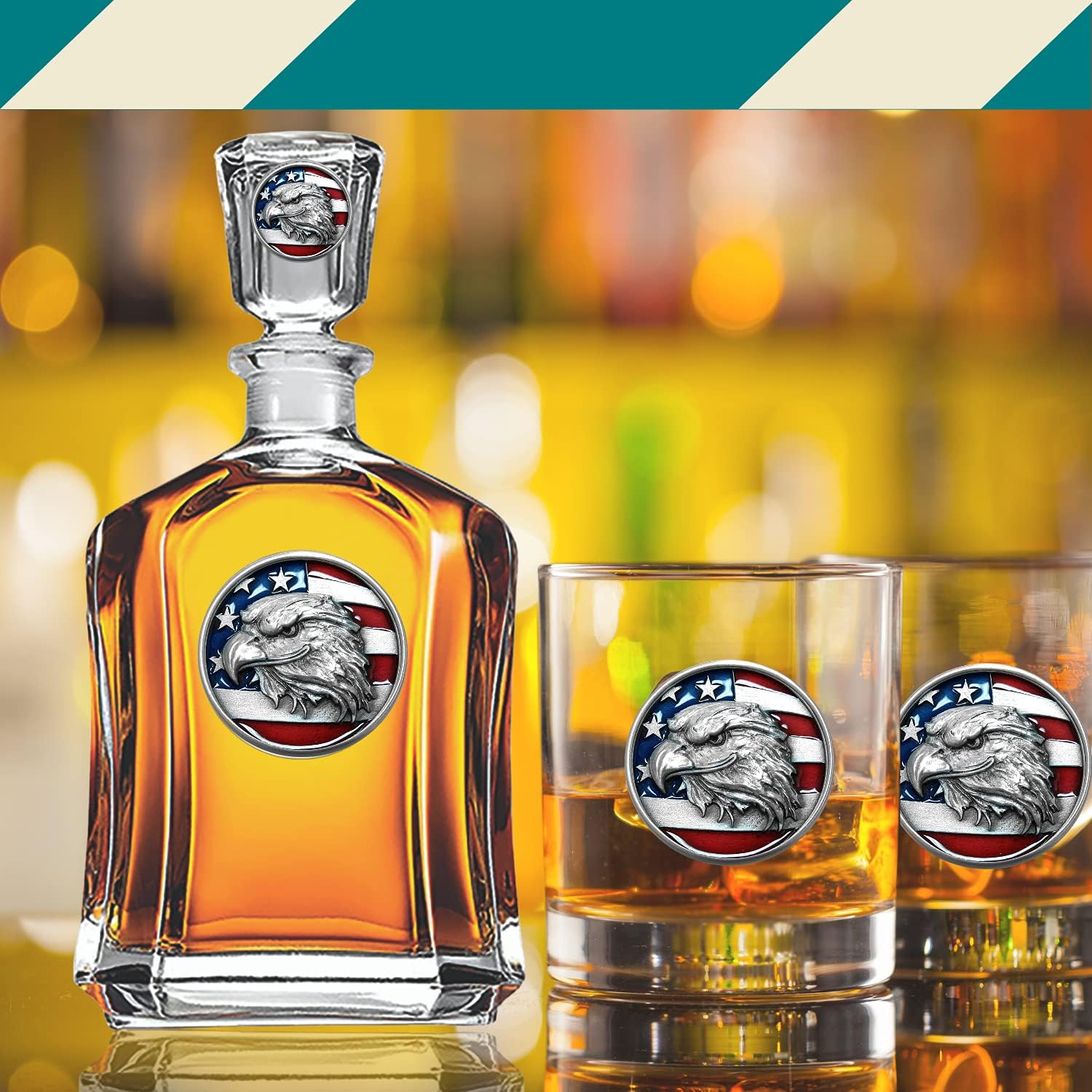 Marines Decanter – Eagle Globe & Anchor | 24 OZ Whiskey Decanter for Liquor with Airtight Stopper | Expertly Crafted Pewter Glass Clear