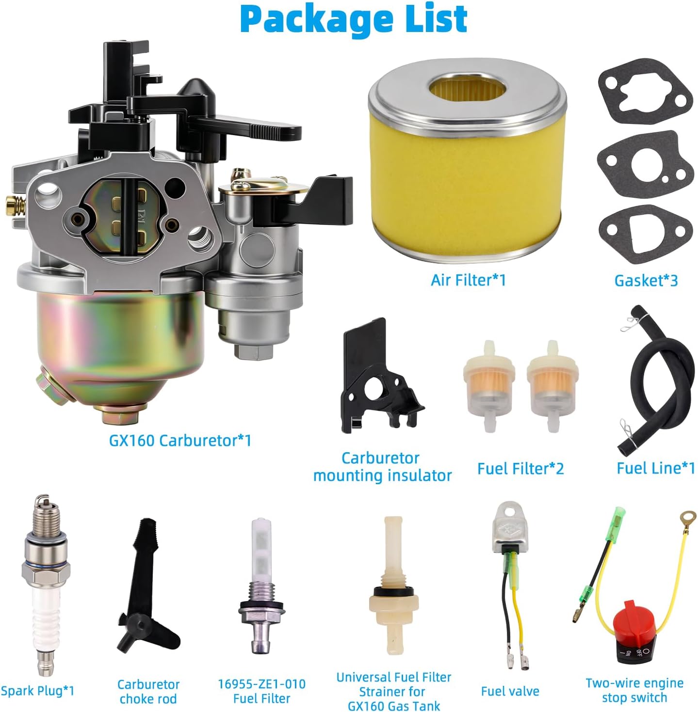 GX160 Carburetor Compatible with 212cc Predator 224cc 196cc 200cc Minibike GX120 GX168 GX200 GX140 Engine 5.5HP 6.5HP Pressure Washer Baja 200 Go