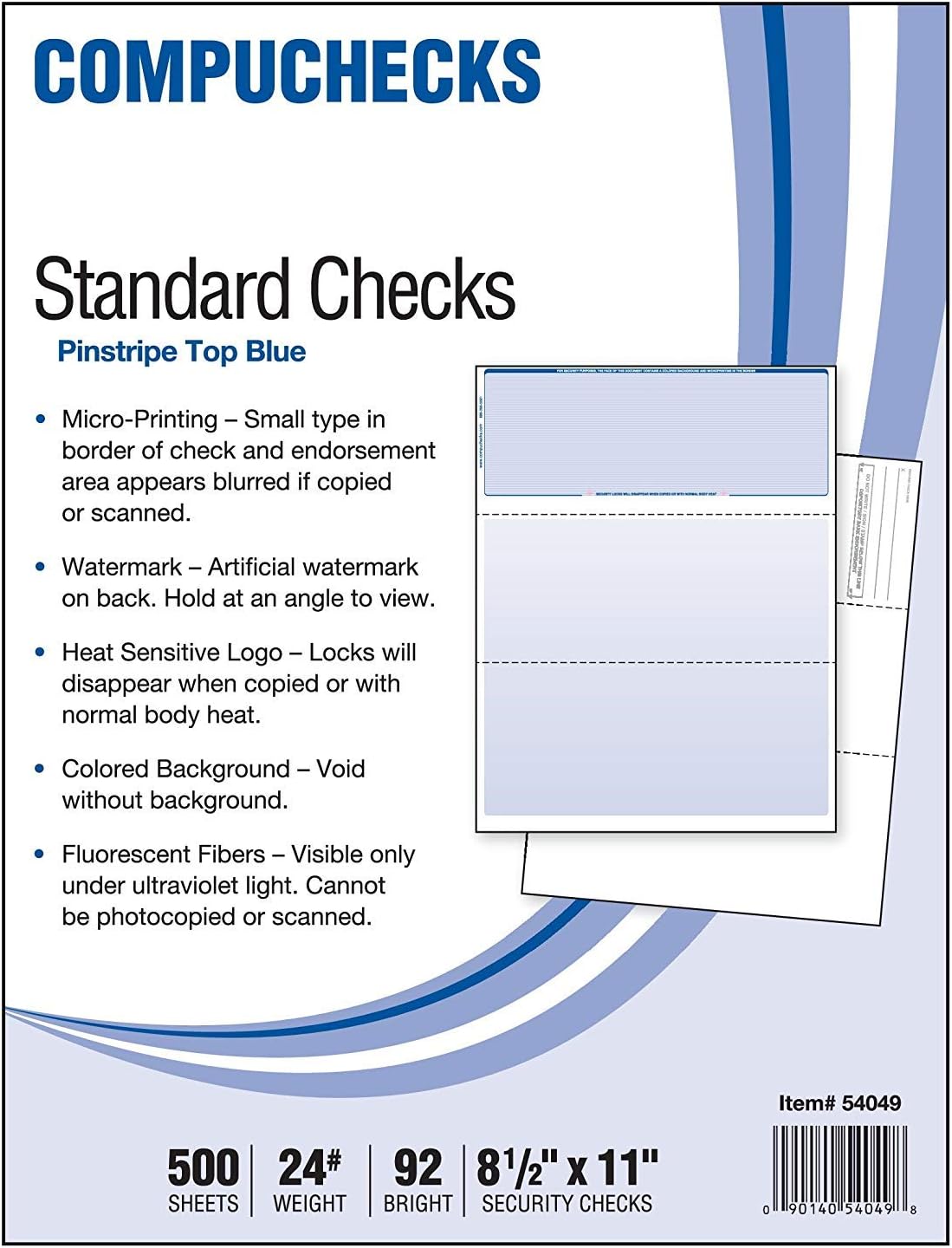 Compuchecks Blank Check Paper 500 Pack, Check on Top, QuickBooks Compatible | Blue Diamond High Security Computer Business Checks, Voucher on Bottom, 8.5x11, Works with Laser & Inkjet Printers, USA Made