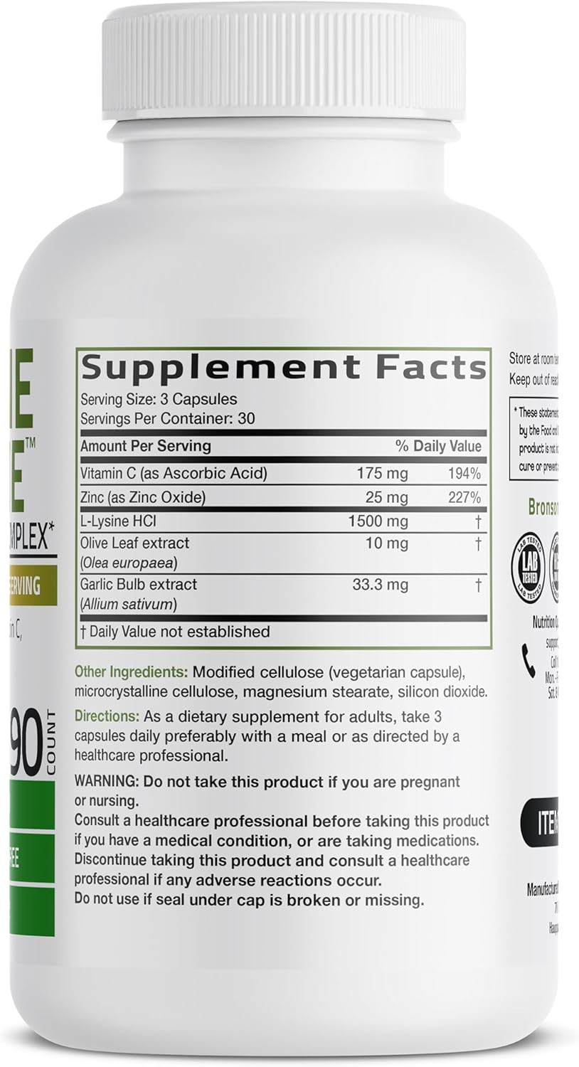 Bronson L-Lysine Defense Immune Support Complex, 1500 mg, 90 Capsules