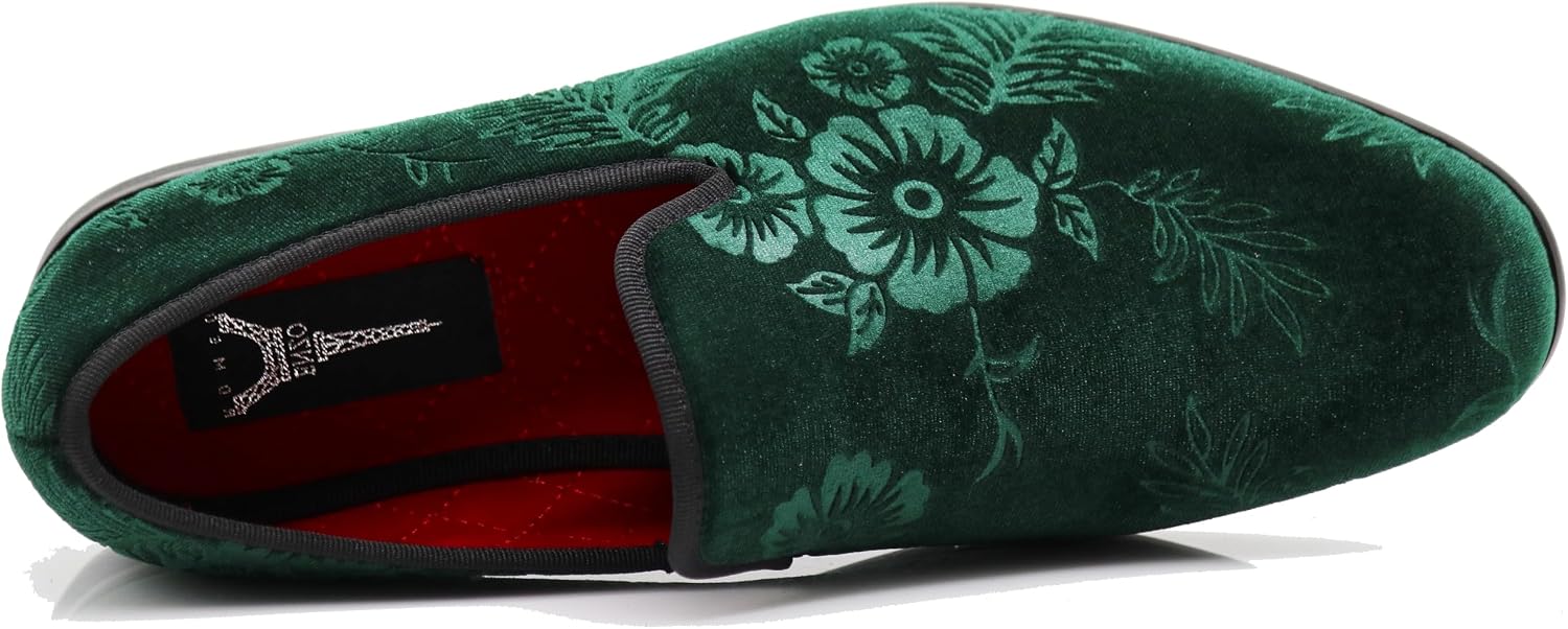 SPK35 Men's Vintage Velvet Flower Designer Dress Loafers Slip On Shoes Classic Tuxedo Dress Shoes