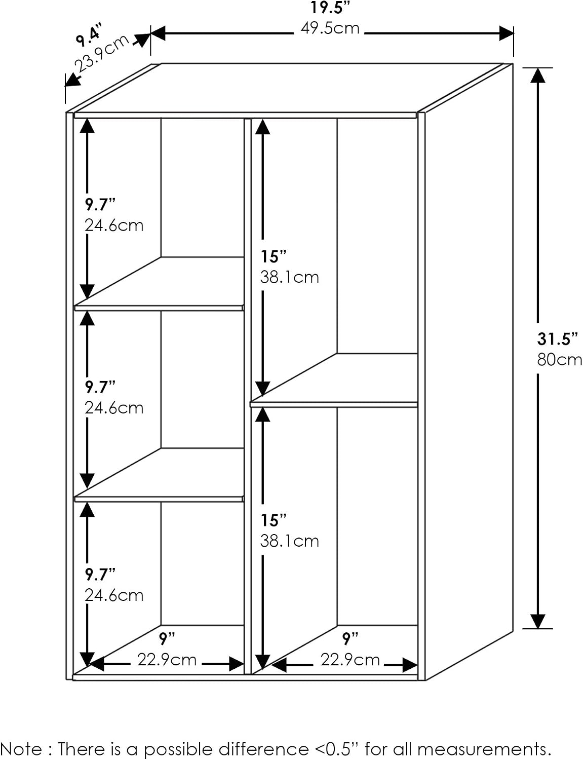 Furinno LUDER Book Shelf, 5-Cube Bookshelf, Easy Assembly Bookcase with Open Shelves, 9.4 x 19.7 x 31.5, for Living Room, Bedroom, Home Office, Darkwood