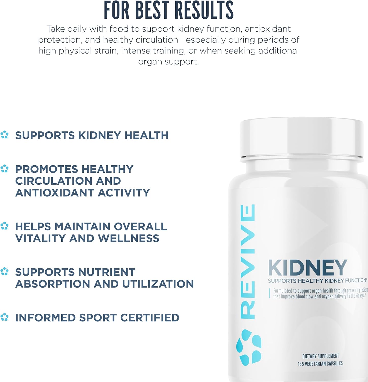 Revive MD Kidney Support Supplement for Men & Women – Kidney Cleanse & Detox Capsules for Overall Health & Function – Vegan-Friendly