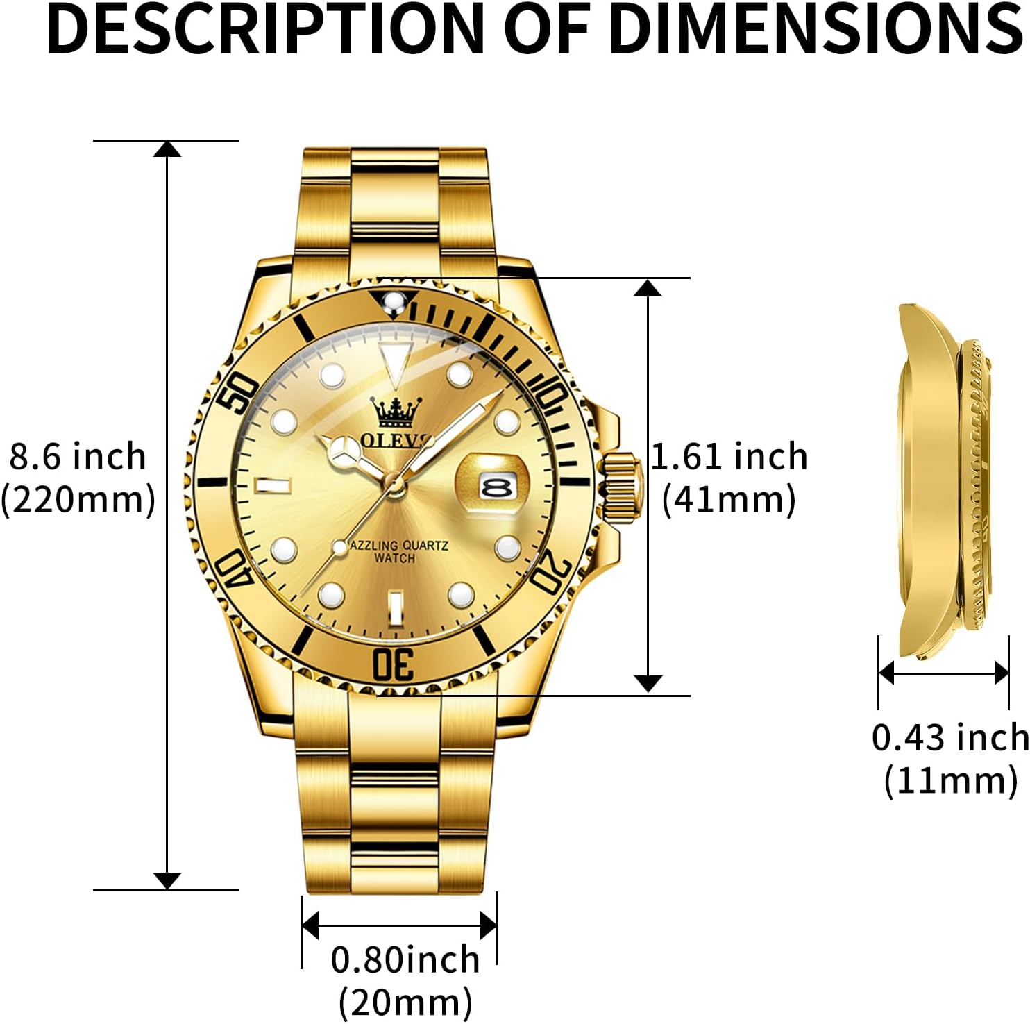 OLEVS Luxury Watches for Men Big Stainless Steel Waterproof Quartz Analog