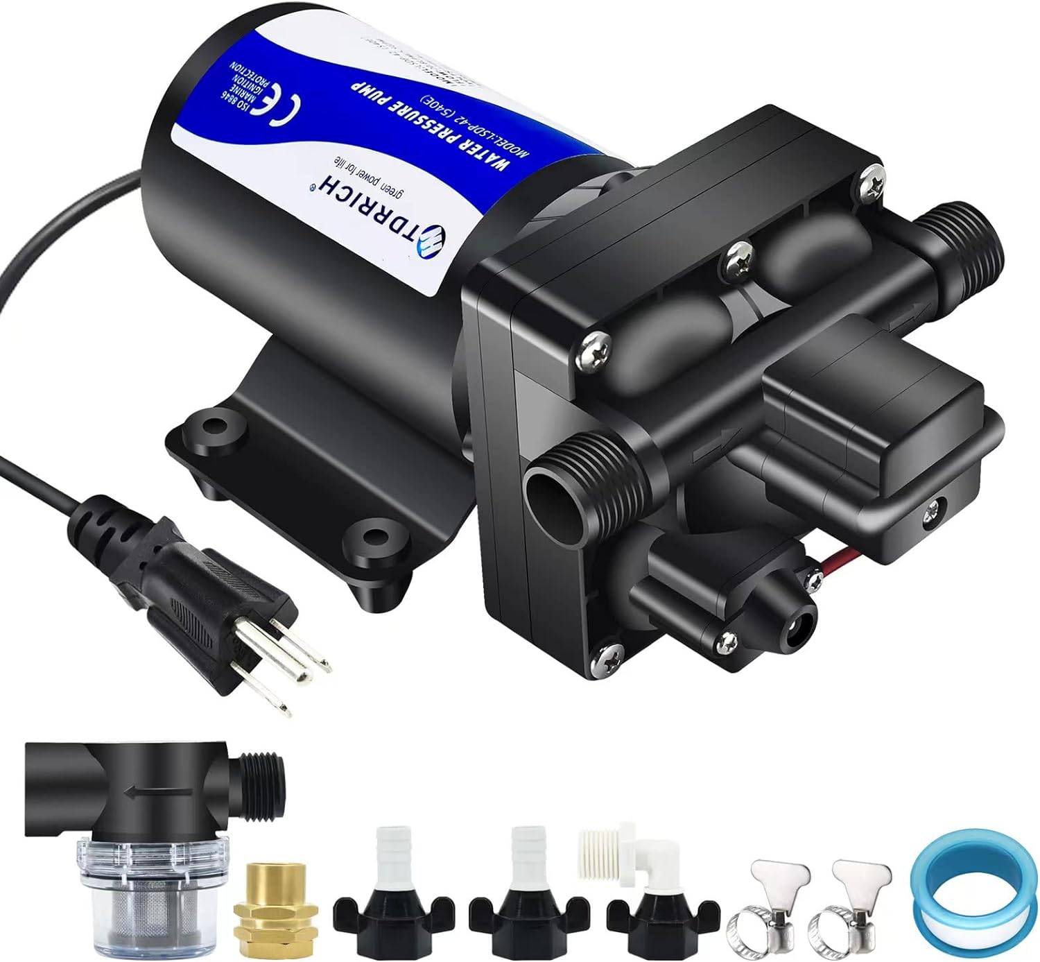 TDRRICH 5.5GPM 75PSI RV Water Transfer Pump for Home, 110V Electric Water Pressure Increaser Diaphragm Pump for Boat Yacht