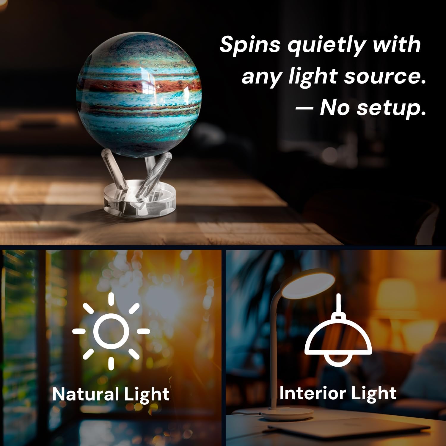 MOVA Self Rotating Globe, Jupiter Classic (4.5") | solar powered globe, no batteries or cords, gift for astronomy lovers, premium kinetic display, space desk decor