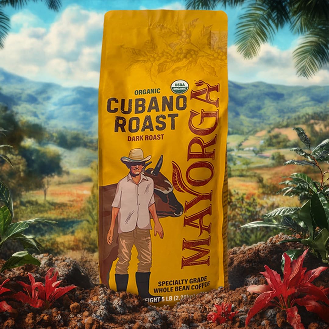 Mayorga Organic Coffee 12oz Cafe Cubano Roast - Dark Roast Whole Bean Coffee Specialty Grade, 100% Arabica, Slow Roasted, Bold and Smooth Flavor with Low Acidity - USDA Organic, Non-GMO, Kosher,