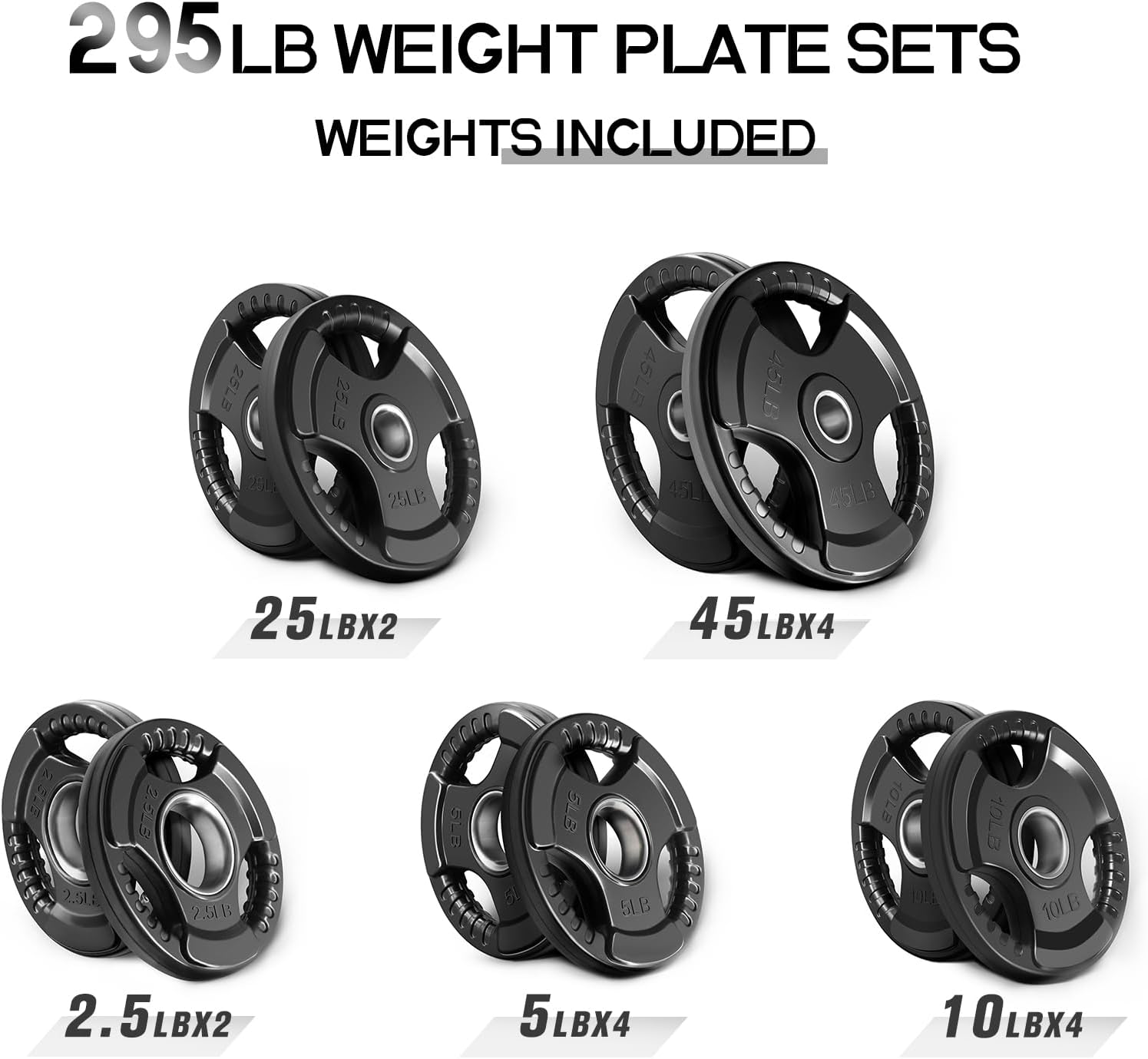 RitFit Olympic Rubber Grip Weight Plates, 2-Inch Barbell Set