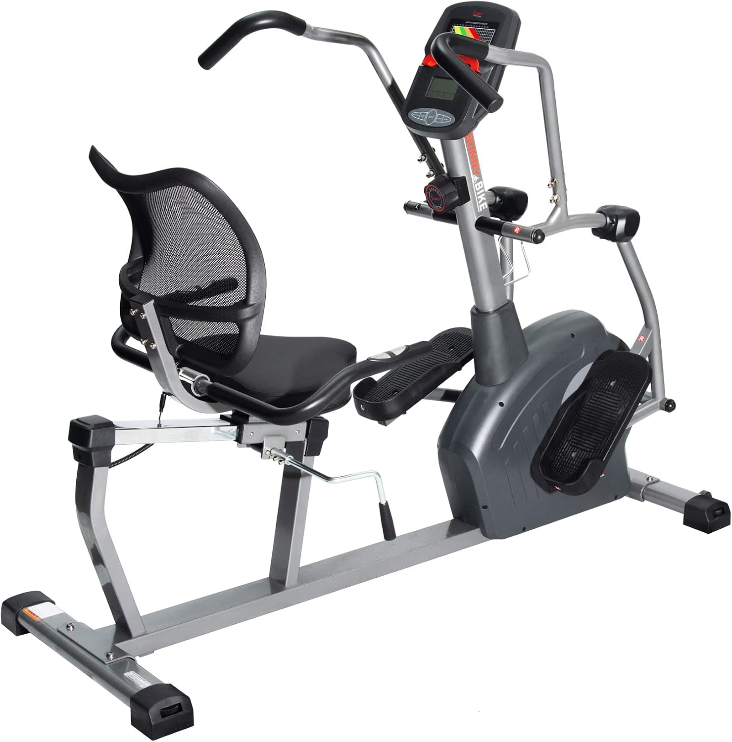 Sunny Health & Fitness Smart Recumbent Cross Trainer with Arm Exerciser | Dual Function Full-Body Workout, 8-Lvl Magnetic Resistance, Adjustable Seat