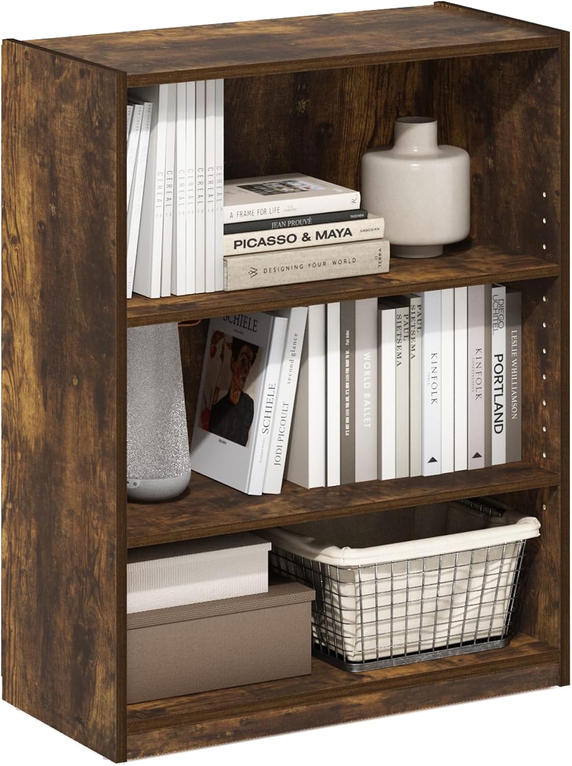 Furinno Jaya Book Shelf, 3-Tier Bookshelf, Bookcase with Adjustable Shelves, 9.5 x 24.5 x 40.3, for Organization and Storage, for Living Room, Bedroom, Home Office, White