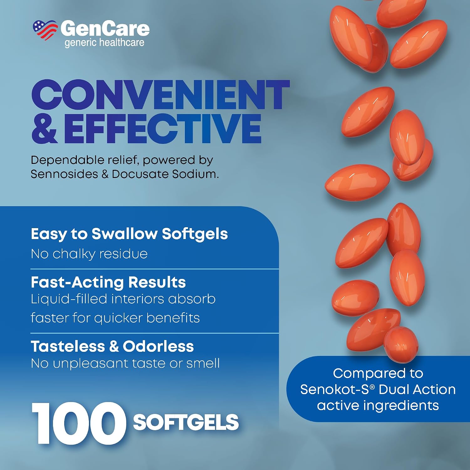 GenCare Senna-S Laxative Plus Stool Softener, Dual Action, 200 Ct