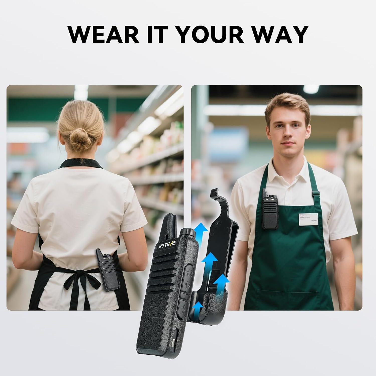 Retevis RT22 Commercial FRS Walkie Talkies Rechargeable Long Range (6 Pack) | Slim & Lightweight 2 Way Radio, For K-12 & Retail, Comfortable for All-Day Wear, Loud & Clear Audio, Charge 6 Radios At Once