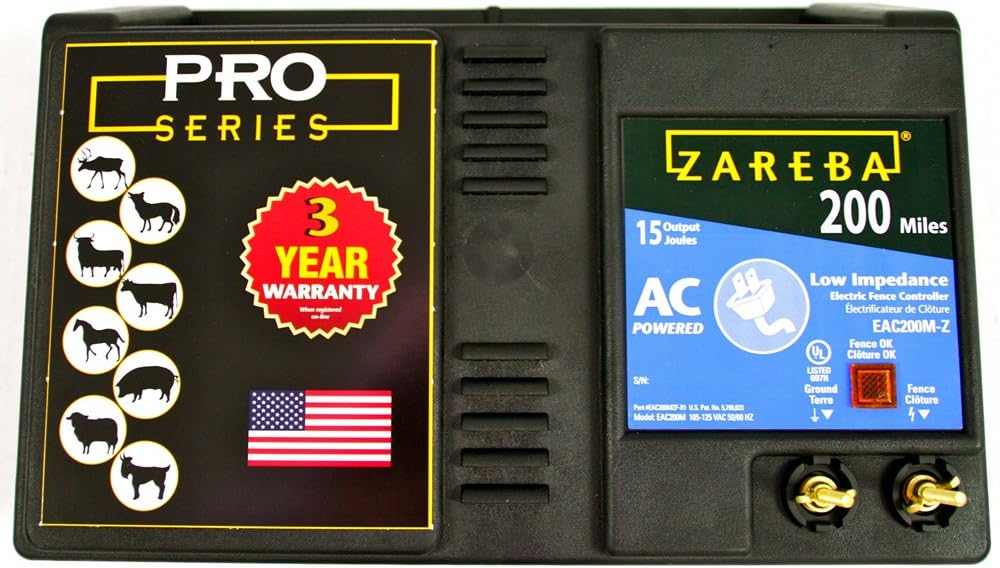 Zareba 200-Mile Low Impedance Electric Fence Charger | 15 Joule Output, Contain Cattle, Horses, Goats, Pigs