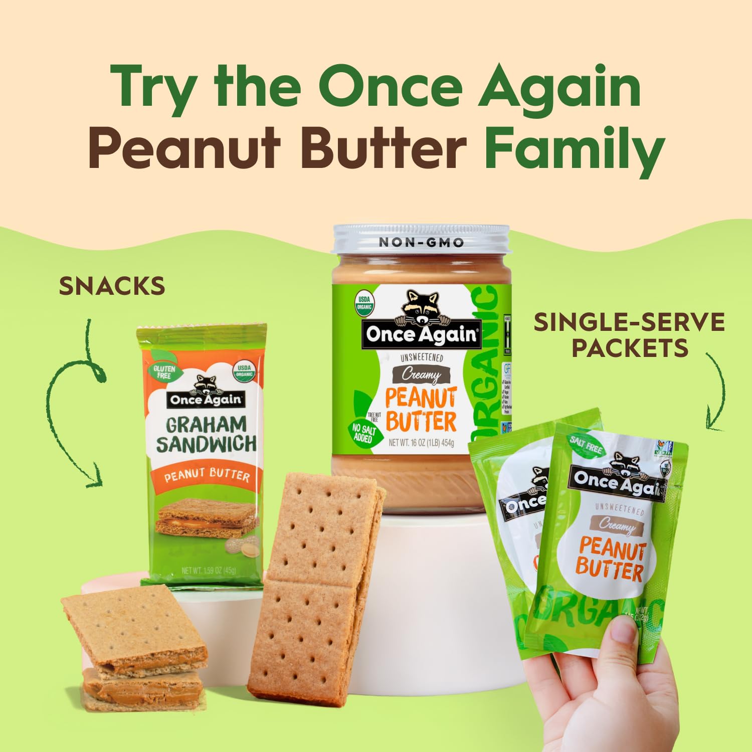 Once Again Organic Creamy Peanut Butter No Sugar Added - Single Ingredient, Unsalted, Natural Peanut Butter No Palm Oil - Glass Jar, Non-GMO, Gluten Free - Smooth and Unsweetened - 1 Jar (16 oz) | Unsalted, Natural Peanut Butter No Palm Oil, Glass Jar, N…