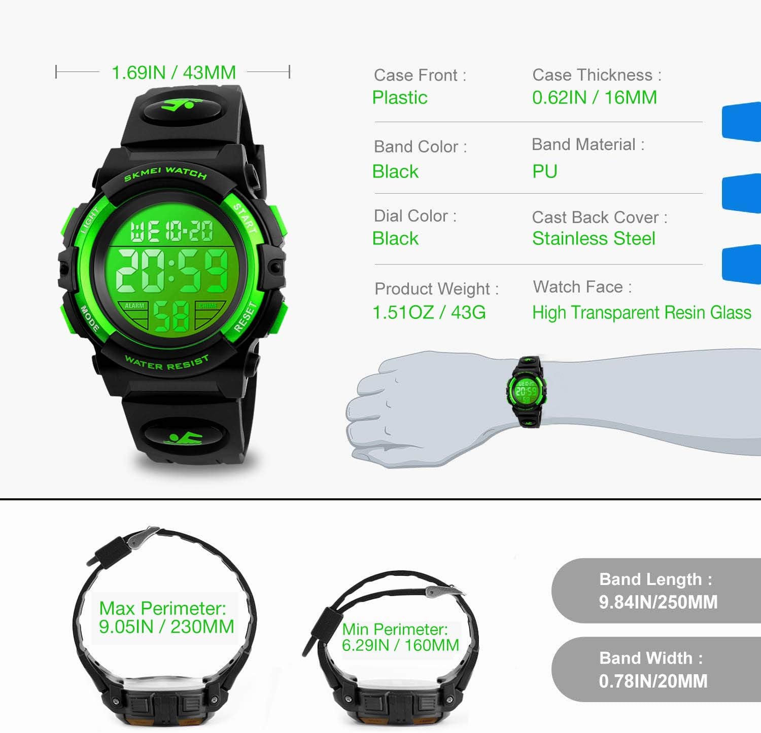 cofuo Kids Digital Watch for Boys Girls, Boys Watches Ages 3-17,Sport Outdoor Watch for Kid, 50M Waterproof Analog Multifunctional Chronograph LED Alarm Stopwatch Silicone Band, Kids Gift