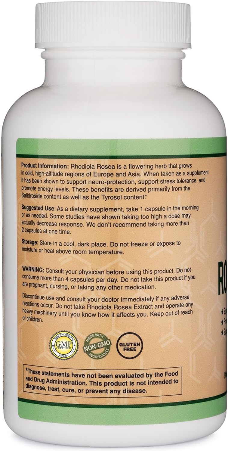 Rhodiola Rosea 500mg, Standardized, Stress, Focus + Energy, 120 Capsules