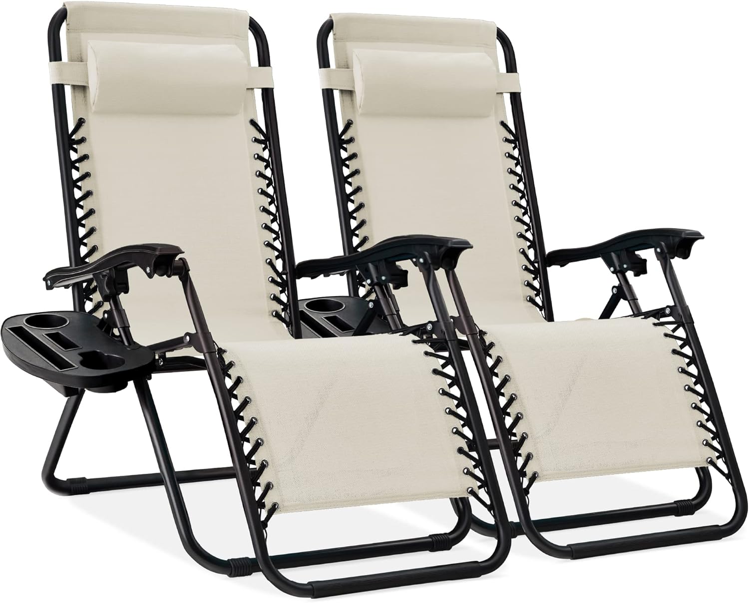 Best Choice Products Set of 2 Adjustable Steel Mesh Zero Gravity Lounge Chair Recliners w/Pillows and Cup Holder Trays - Light Blue