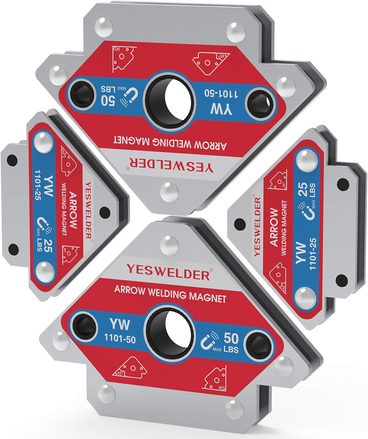 YESWELDER 4-Pc Welding Magnet Set, 50 lb Holding Power Welding Accessories