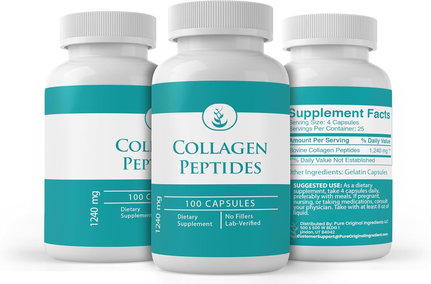 Pure Original Ingredients Collagen Peptide, (100 Capsules) Pure, No Additives Or Fillers, Lab Verified