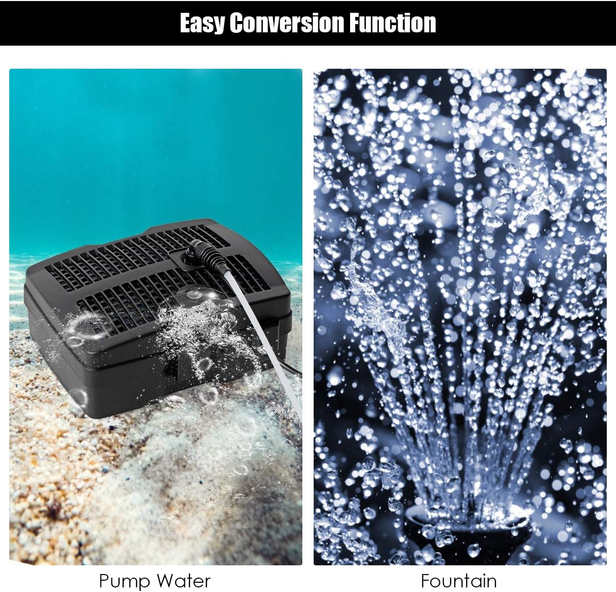 Goplus 4 in 1 Submersible Pond Filter Pump, 660 GPH Fountain Pump w/ 9-Watt S-terilizer & 3 Nozzles