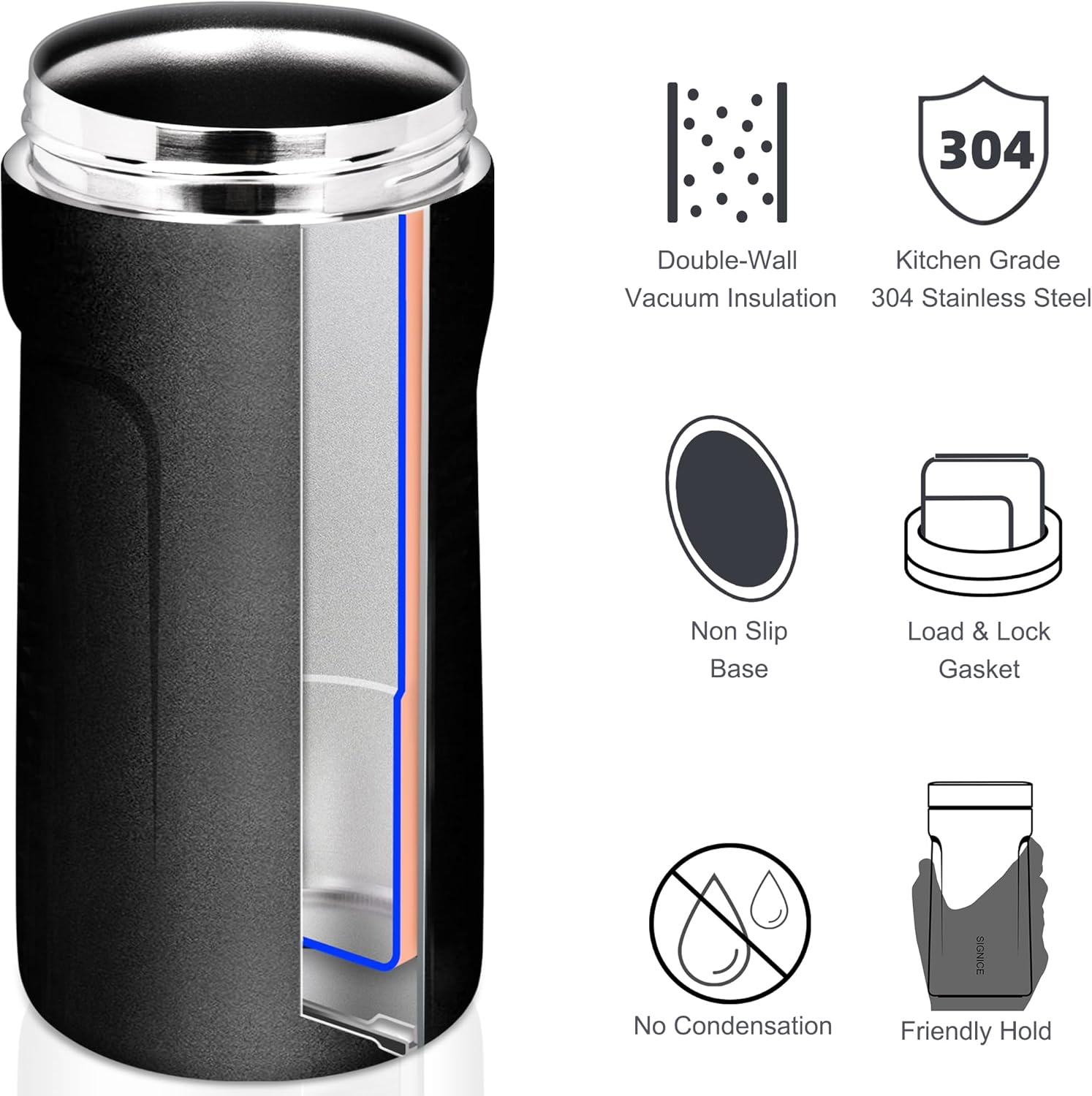 3 In 1 Insulated Universal Can Cooler - Signice Double Walled Vacuum Insulator Stainless Steel Slim Can Cooler for 12 Oz Skinny Tall Standard