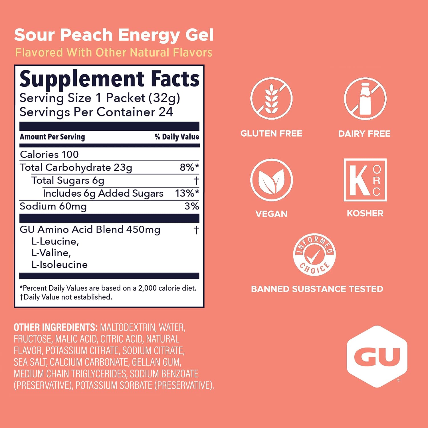 GU Energy Original Sports Nutrition Energy Gel, Vegan and Dairy-Free On-the-Go Energy for Any Workout, Vanilla Bean, 8-Count