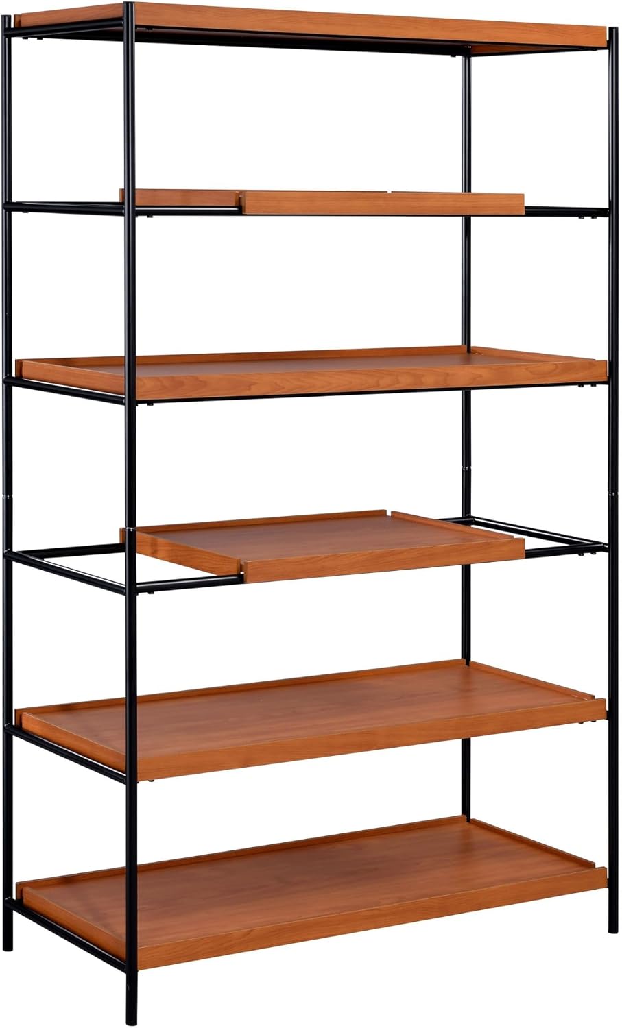 Benjara 5 Tier Wooden Bookshelf with Open Metal Frame, Brown and Black