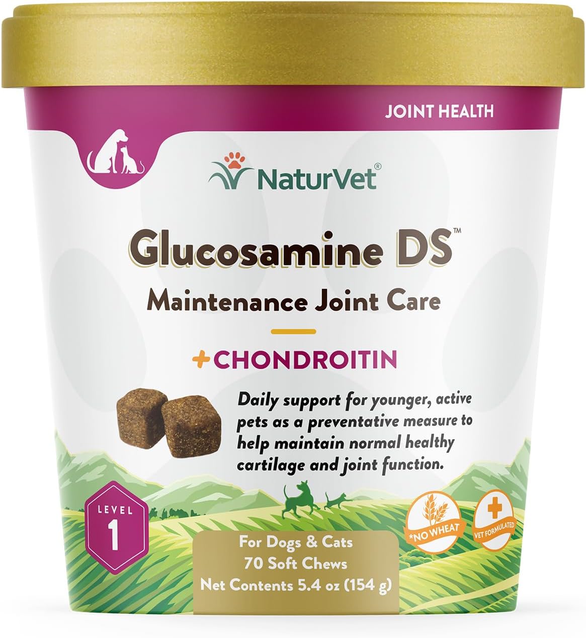 NaturVet – Glucosamine DS Plus - Level 2 Moderate Care – Supports Healthy Hip & Joint Function – Enhanced with Glucosamine, MSM & Chondroitin – for Dogs & Cats–70 Soft Chews