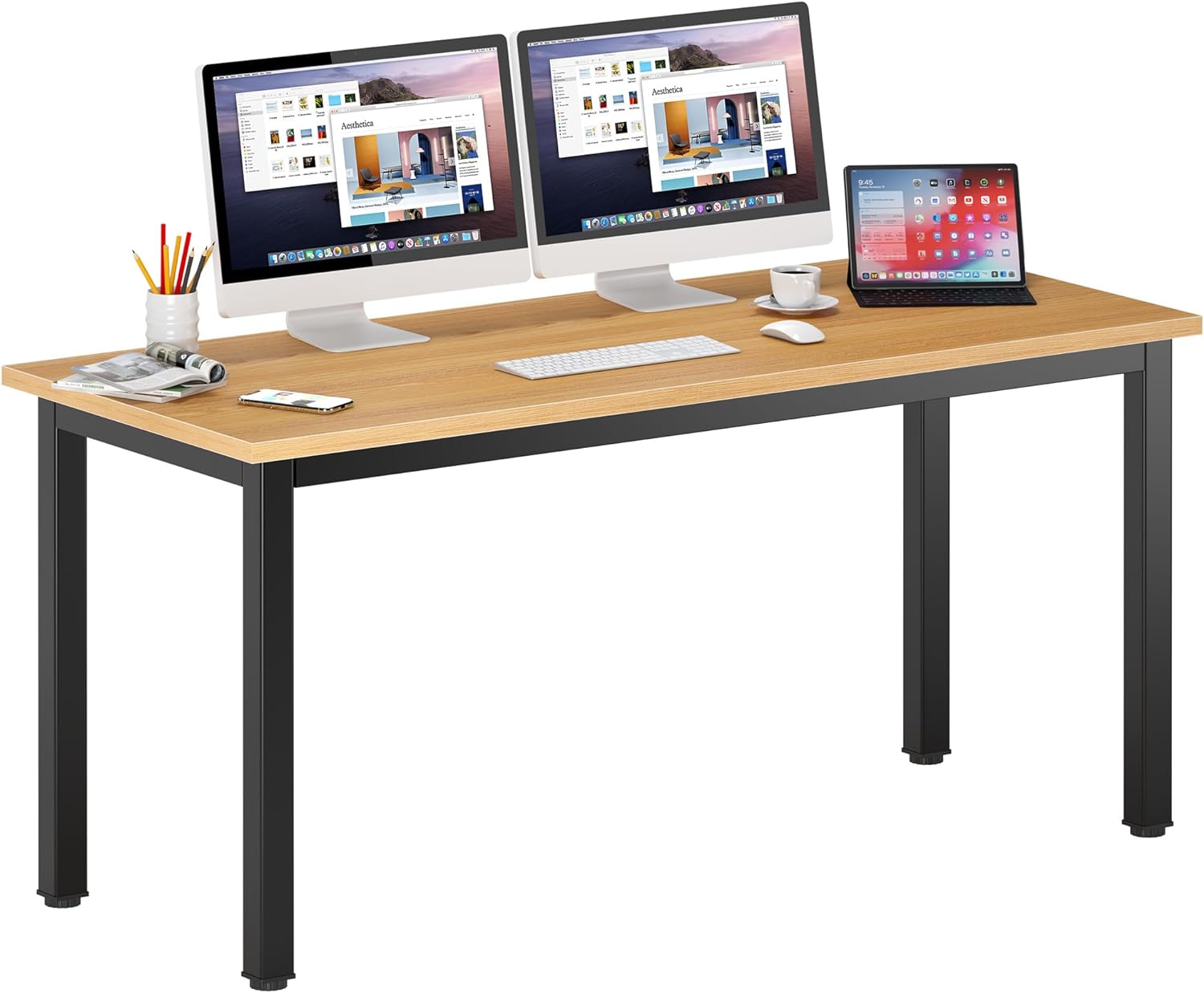 DlandHome 47 inches Medium Computer Desk for Bedroom, Retro