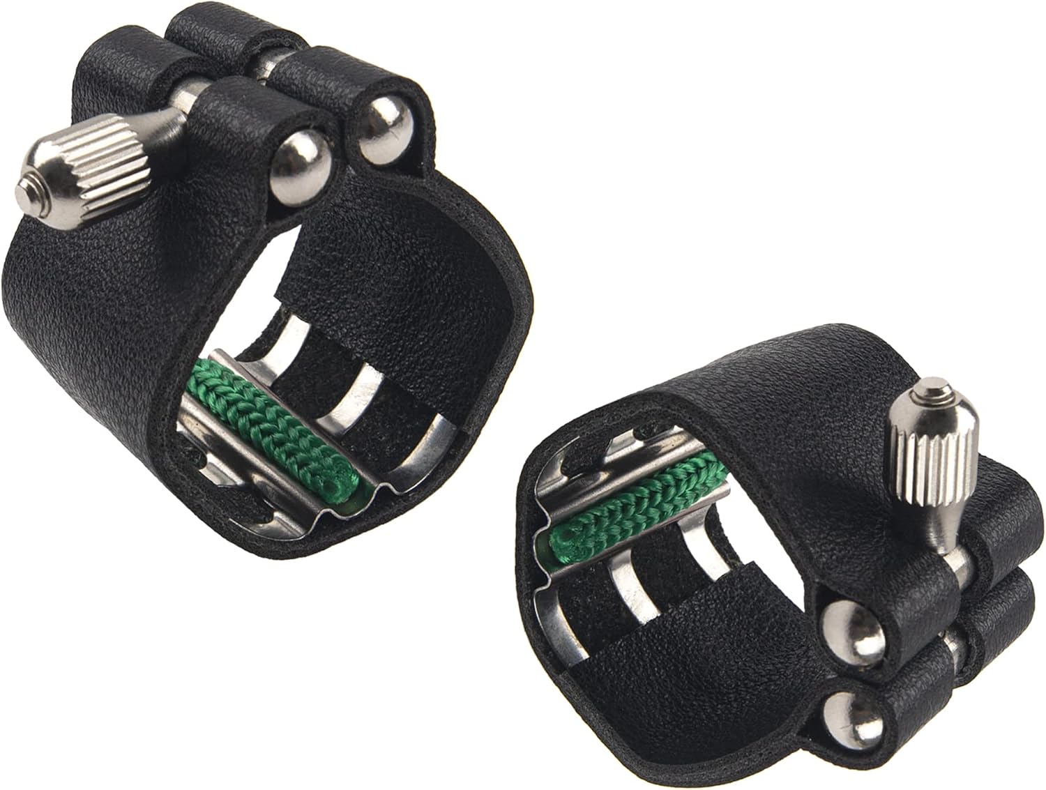 2Pcs Yootones Black Artificial Leather Saxophone Mouthpiece Sax Ligature Fastener Compatible with Saxophone Rubber Mouthpiece (Tenor saxophone)