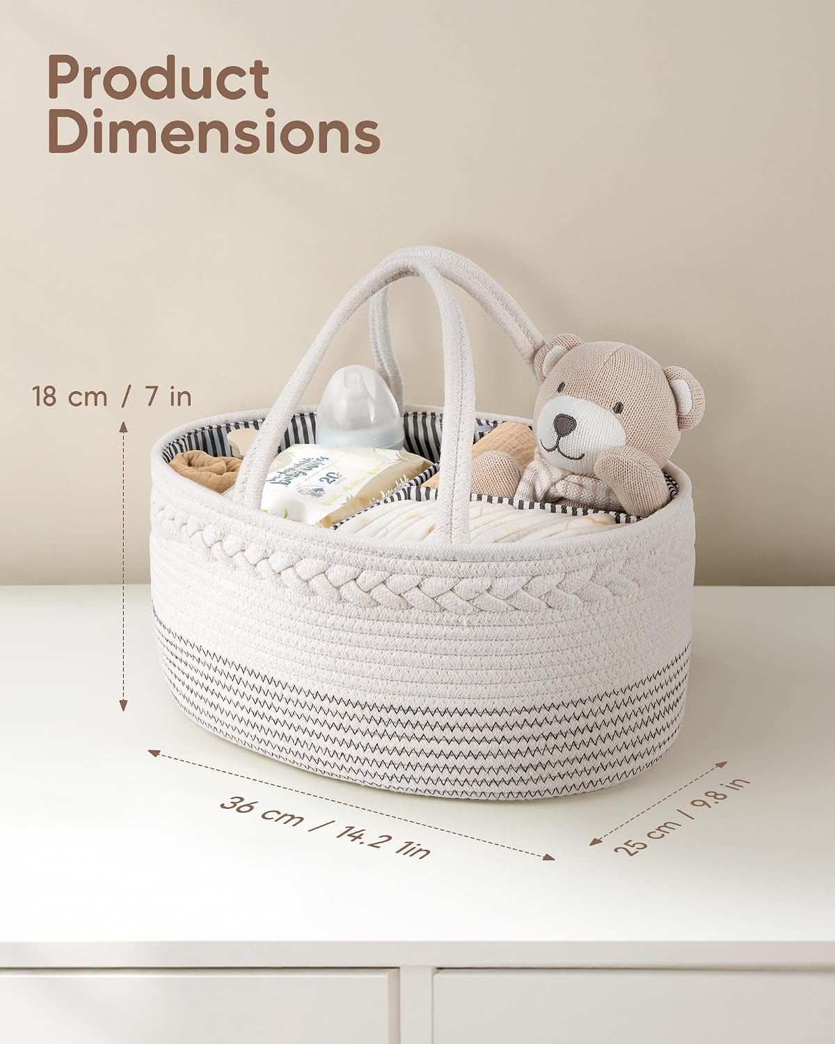 Maliton Diaper Caddy Organizer for Baby, Cotton Rope Baby Gift Basket, Portable Diaper Organizer for changing table, Nursery Storage Organizer