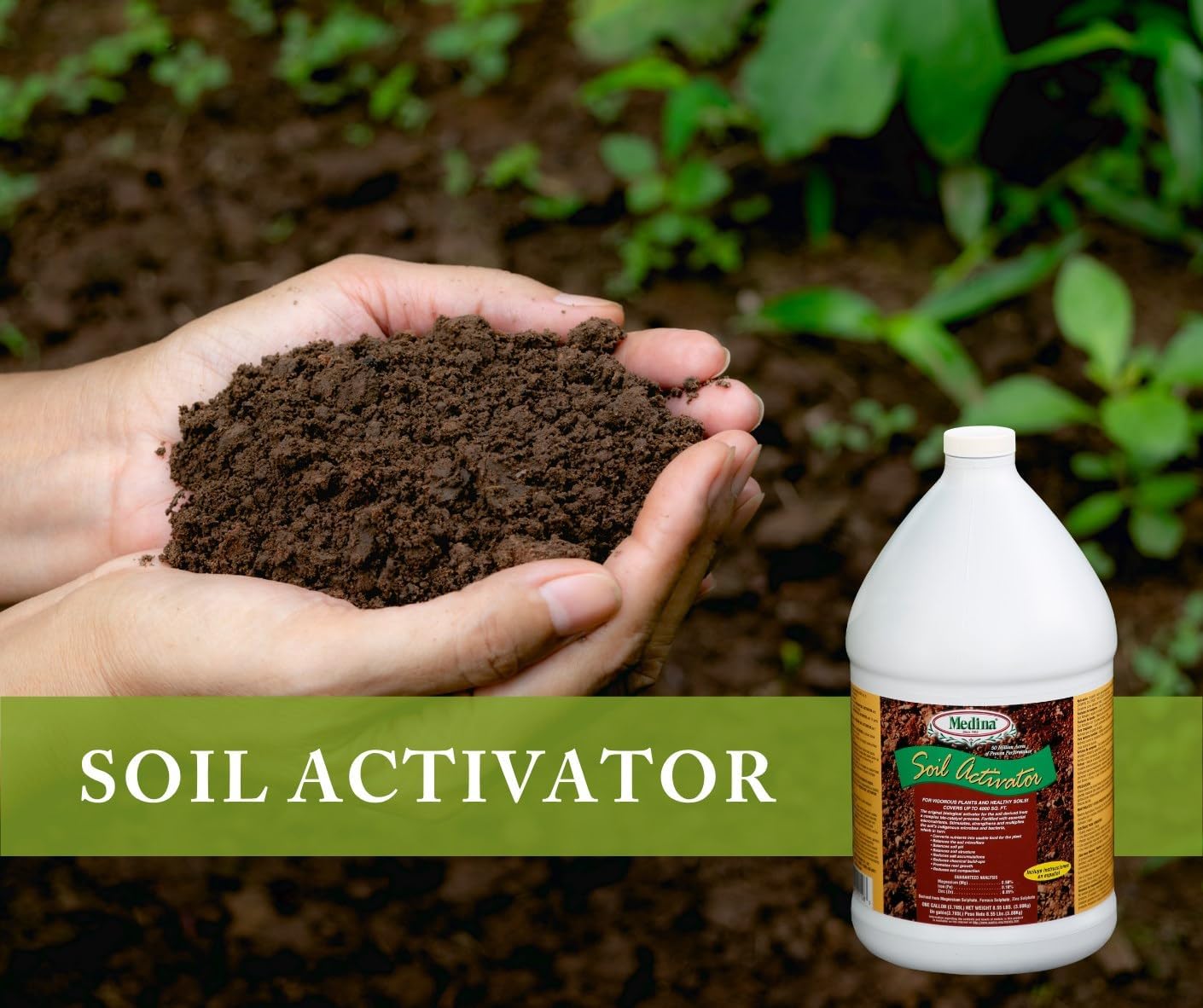 Medina Liquid Soil Activator, 1 Gal | Liquid Fertilizer for Indoor and Outdoor Plants, Promotes Root Growth, Balances Soil Compaction