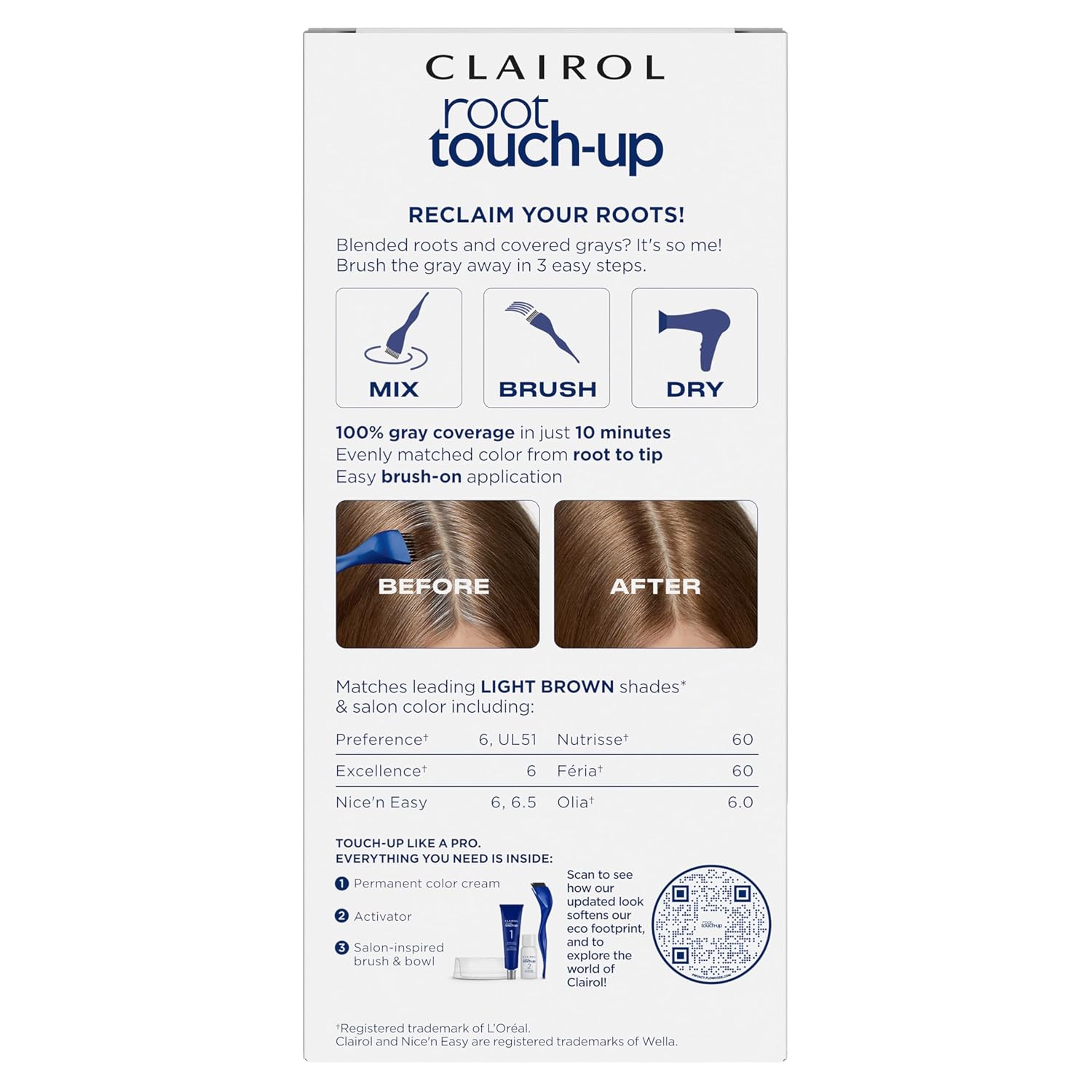 Clairol Root Touch Up Permanent Hair Dye, 6 Light Brown, Pack of 2