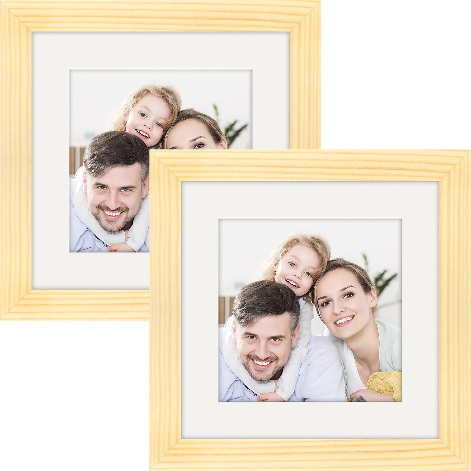 Picture Frames 8x8 2 Pack Made of Solid Wood Black for Wall Mounting and Tabletop Display