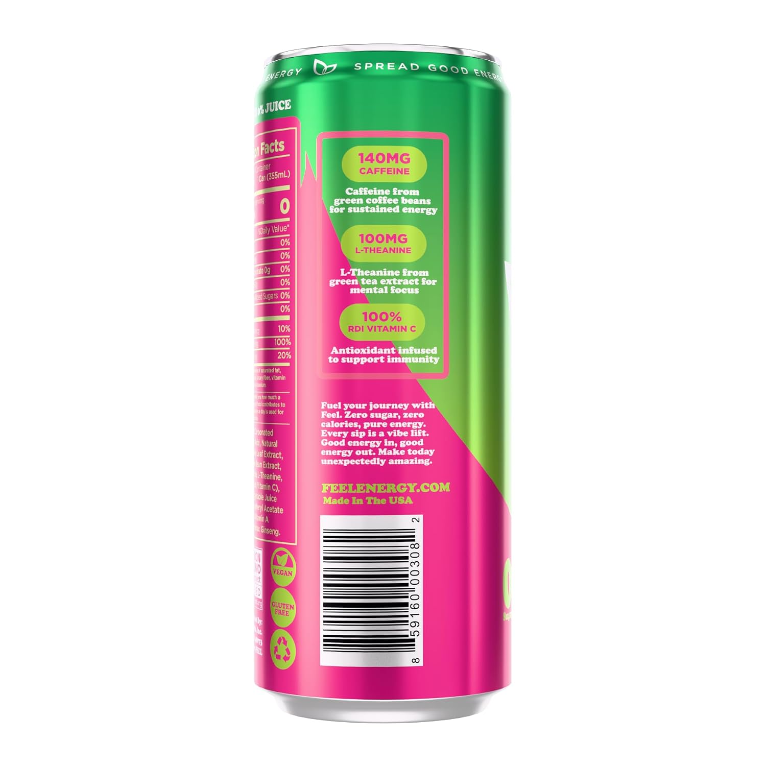 FEEL Variety Pack – Zero Sugar Sparkling Energy Drink – 3 Flavor Assortment, 140mg Plant-Based Caffeine from Green Coffee Beans + L-Theanine – Vitamin C, Vegan, Non-GMO – 12 Pack (12 Fl Oz Cans)