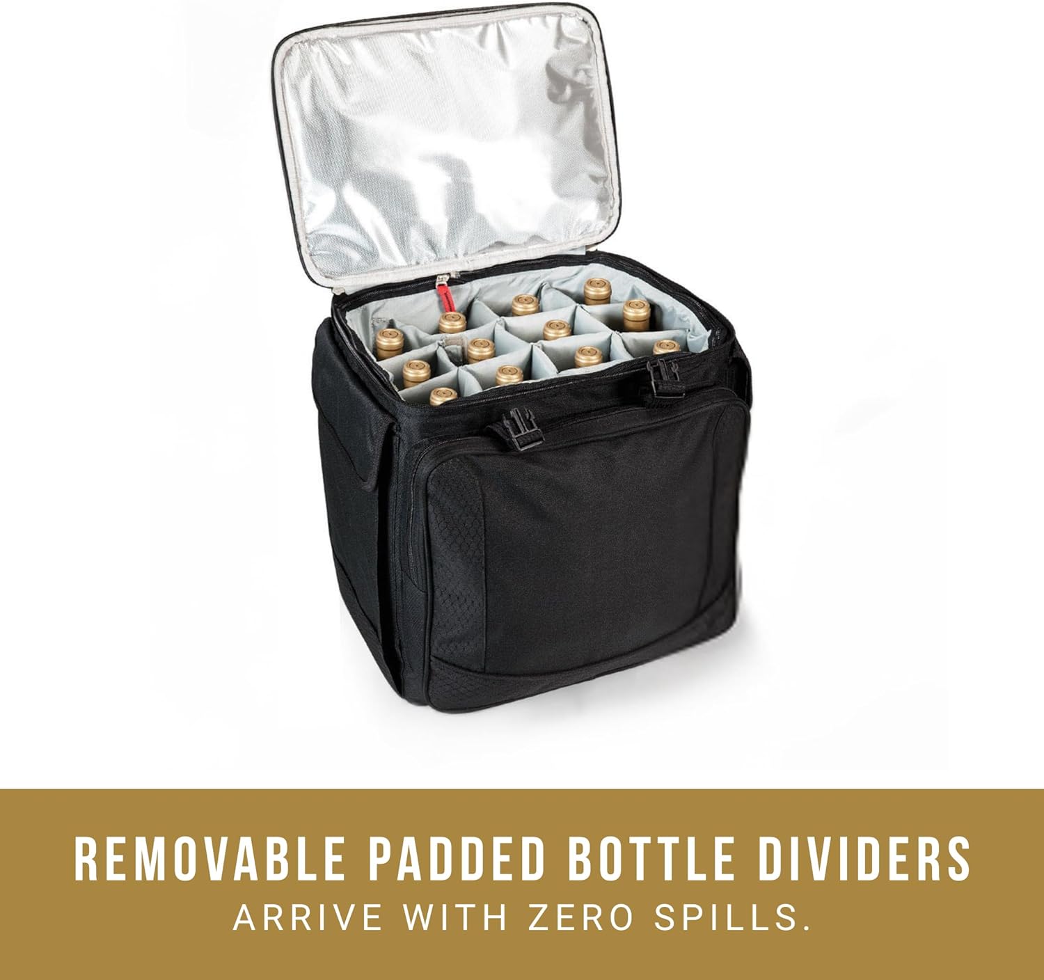 PICNIC TIME Bodega Rolling Wine Cooler, Insulated 12-Bottle Wine Cooler with Wheels, Outdoor Portable Rolling Ice Chest with Water-Resistant Liner