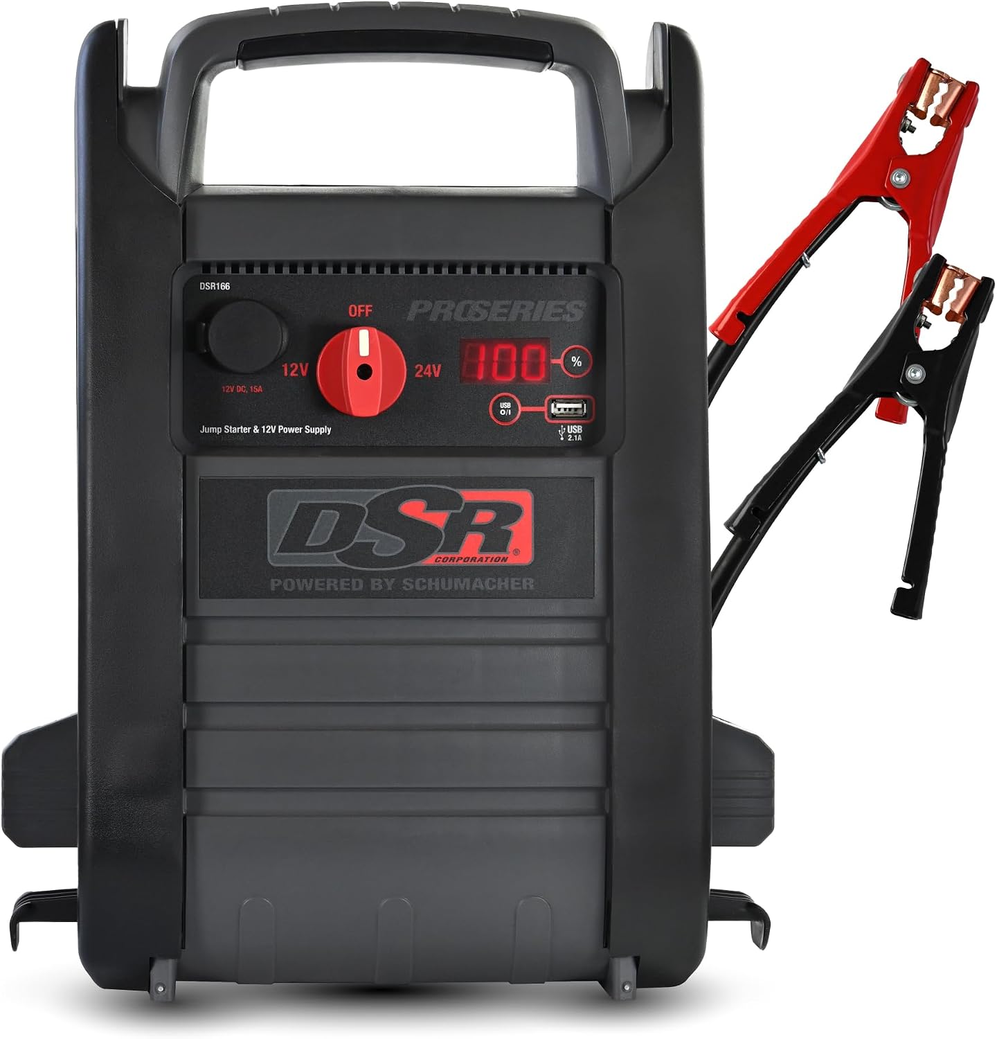 Schumacher Electric DSR ProSeries Car Battery Jump Starter - 2200 Peak Amp 12V Car Starter, Jump Box & Portable Power Station - Digital Display, Heavy-Duty Clamps - DSR165 | DSR Pro-Grade – 2200A – AGM Powered – 12V DC & 2.1A USB Portable Power – Auto, R…