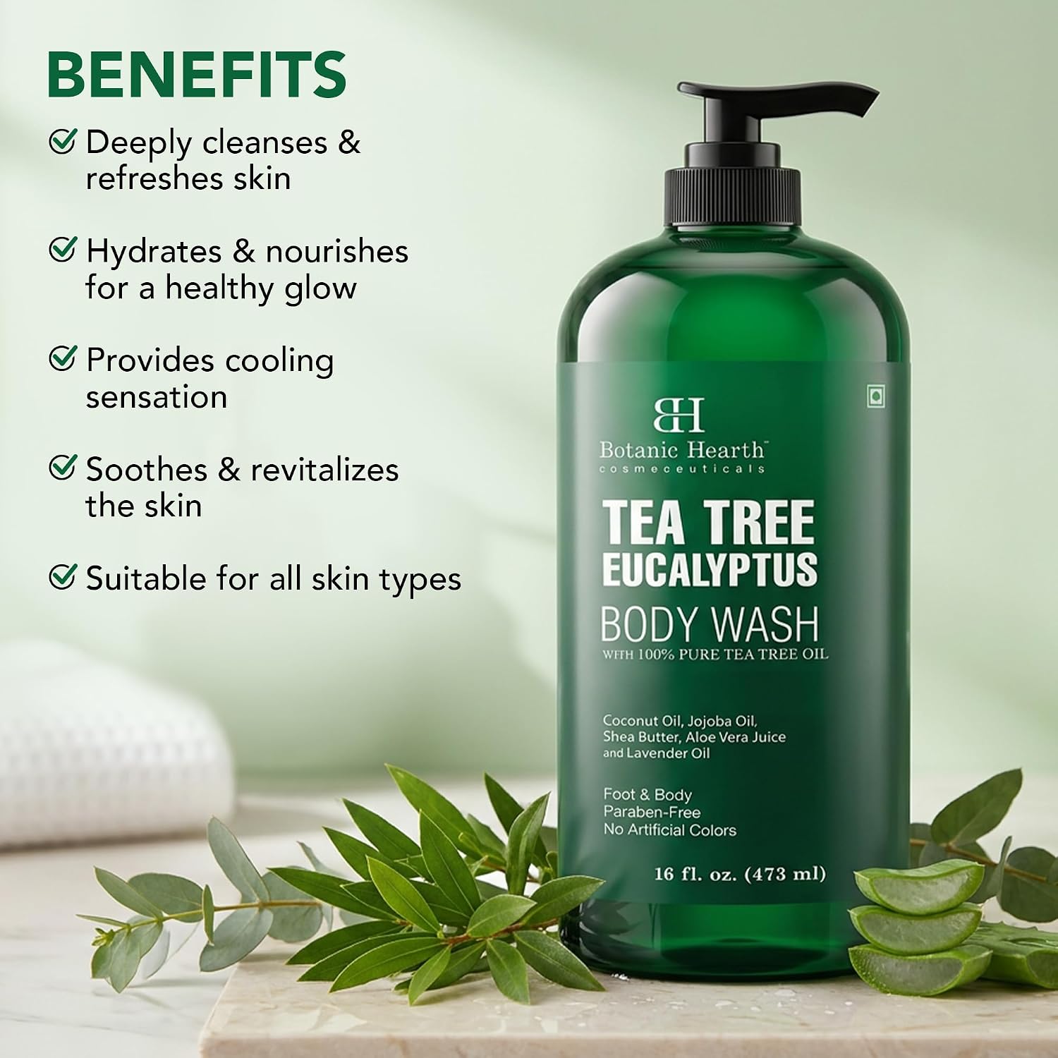 Botanic Hearth Tea Tree Body Wash With 100% Tea Tree Oil - 16 Fl oz