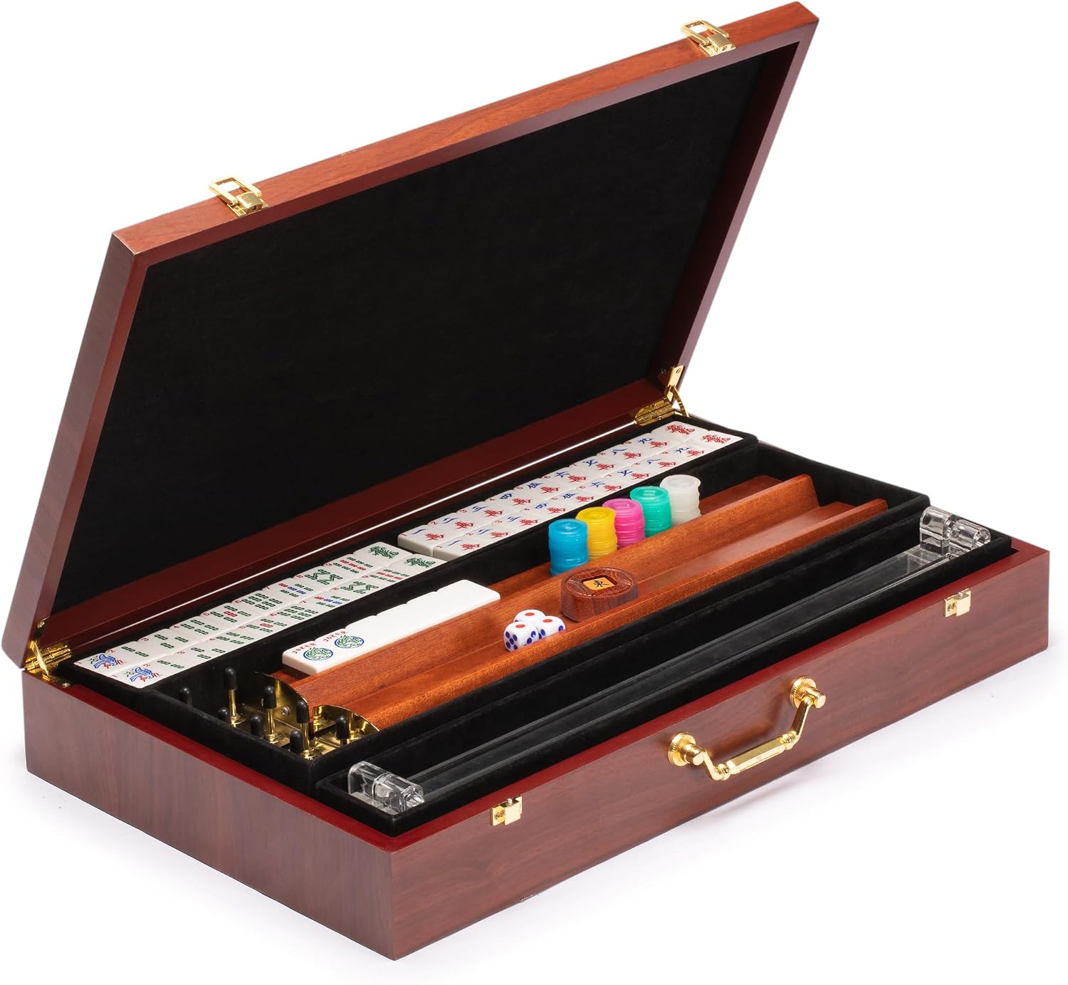 Yellow Mountain Imports American Mahjong Set, Little Birdie with Wooden Case, Wooden Racks with Acrylic Pushers, Wright Patterson Scoring Coins, Dice, & Wind Indicator