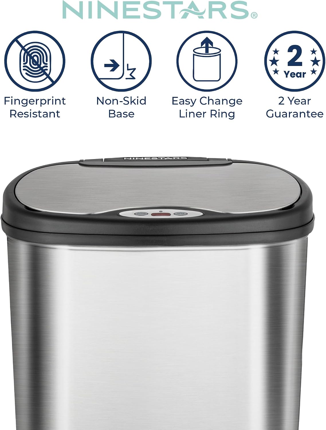Ninestars 13 Gallon Oval Automatic Trash Can, 50L Touchless Motion Sensor Kitchen Garbage Can with Odor-Sealing Lid, Silver Stainless Steel