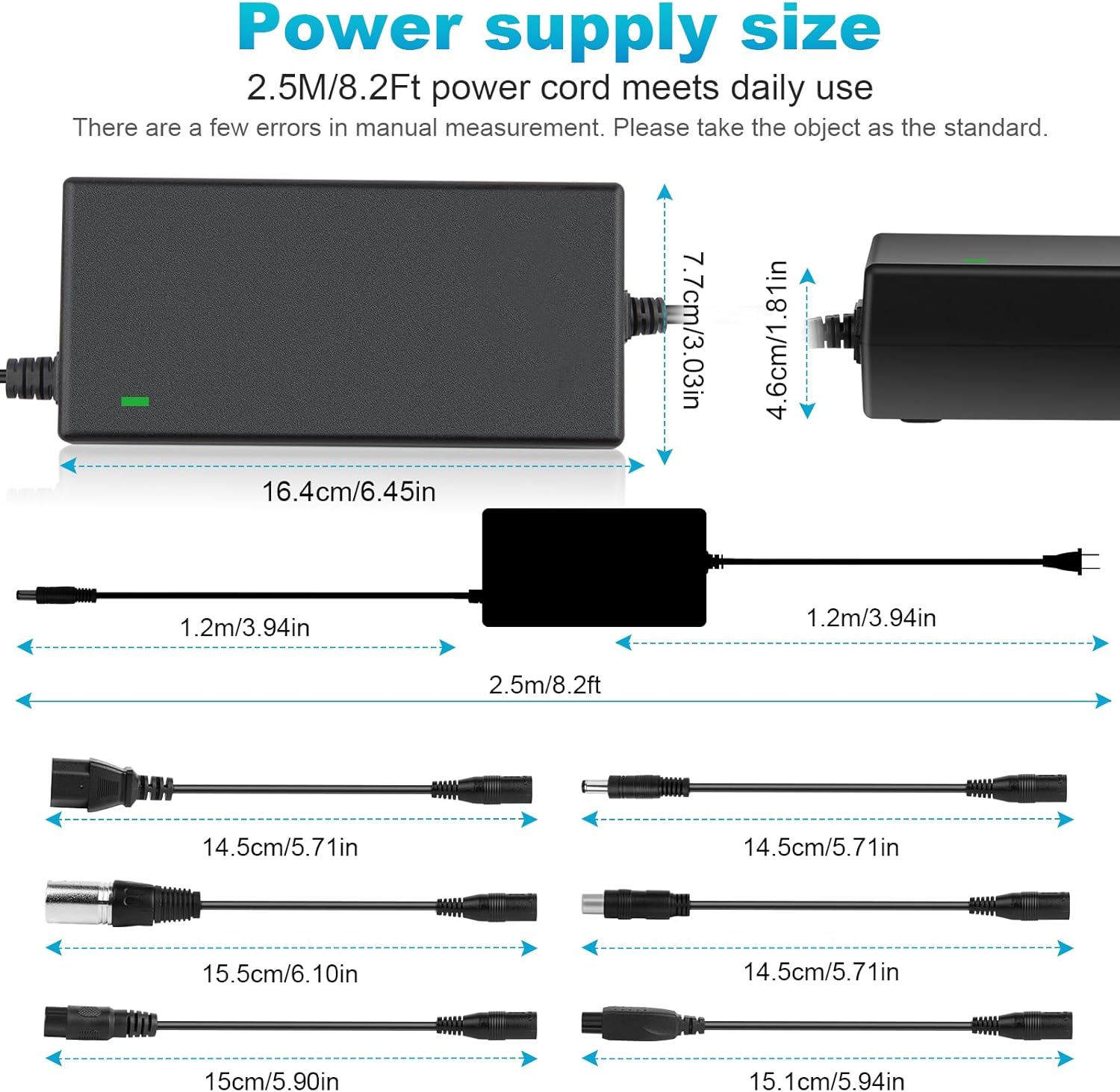 36V 1.8A Female 3-Pin XLR Lead Acid Battery Charger with 3-Prong Inline Power Supply Cord for 36V Boreem Jia, Minimoto, Rad2Go, Electric Scooter, ATV