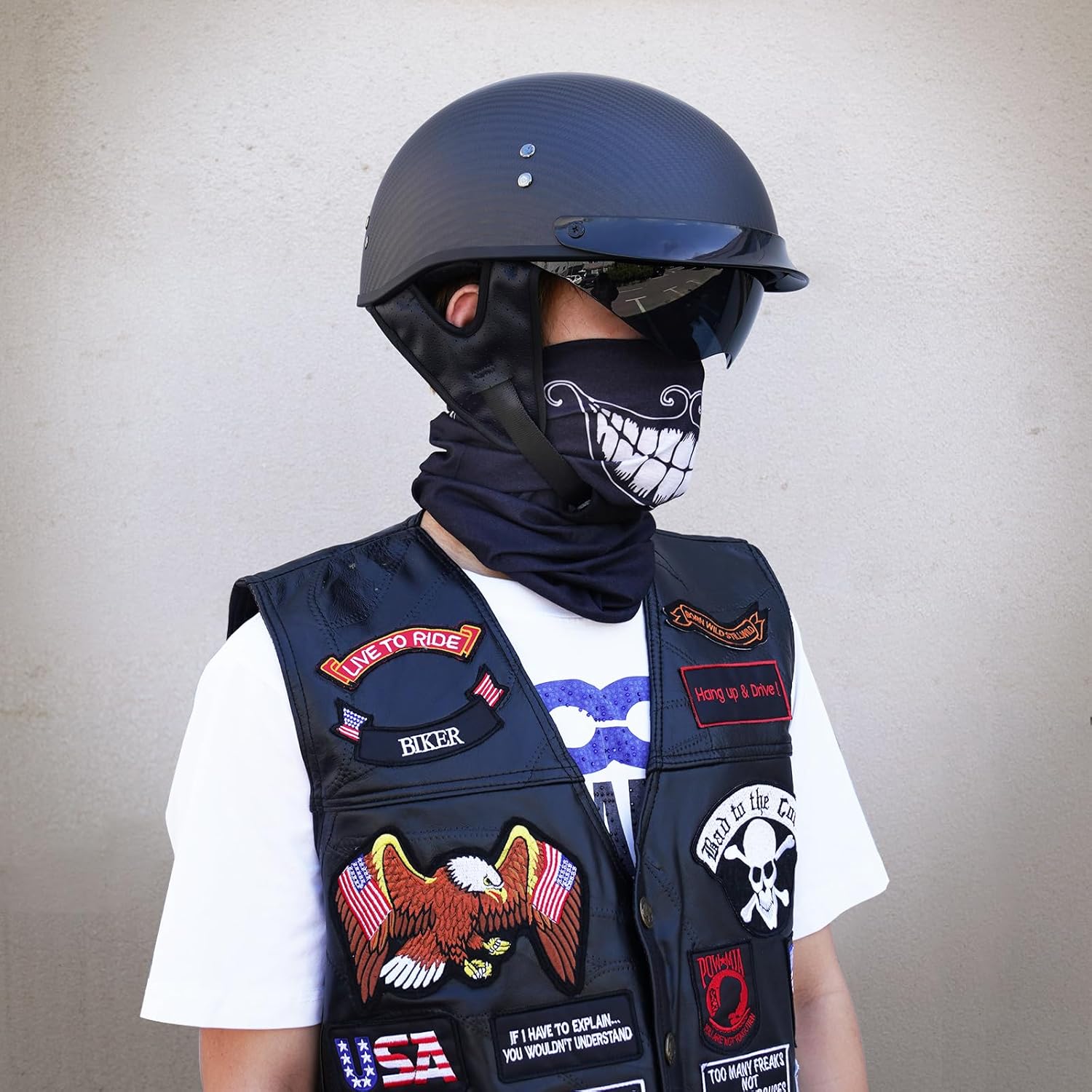 VCOROS Carbon Fiber Open Face Retro Motorcycle Half Helmet DOT