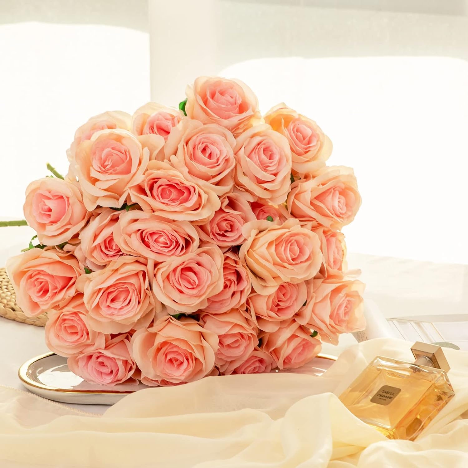 Hawesome 12PCS Artificial Silk Flowers Realistic Roses Bouquet Long Stem for Home Wedding Decoration Party (Yellow, 6 Flowers 6 Buds)