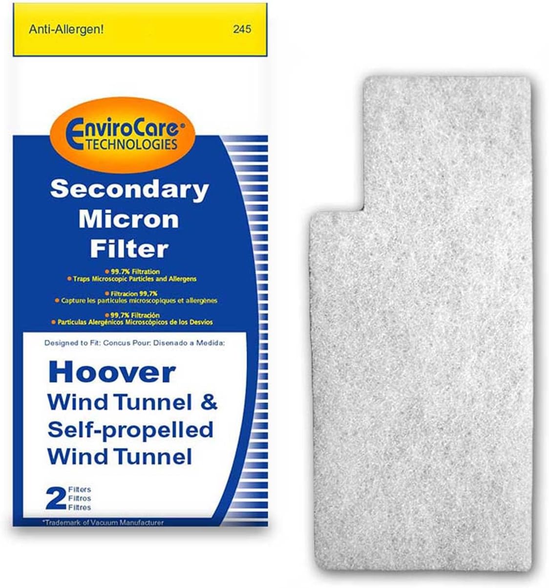 EnviroCare 245 Premium Replacement Secondary Filter for Hoover Windtunnel Vacuums, White
