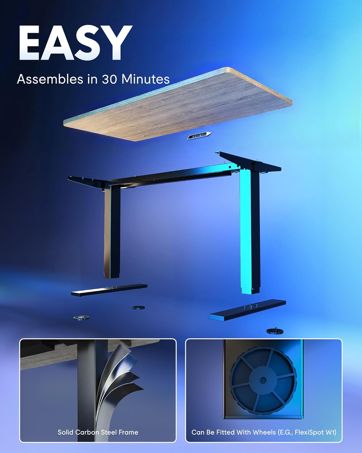 FLEXISPOT EN1 One-Piece Standing Desk, Electric Adjustable with 4 Memory Presets, 176 LBS Capacity, Stable & Quiet
