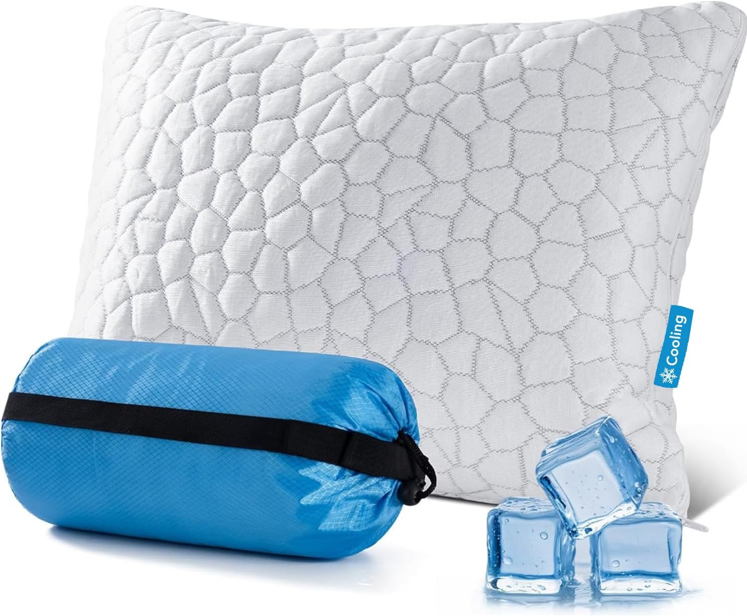 QUTOOL Cooling Pillow for Sleeping, CertiPUR-US Shredded Memory Foam Queen Pillows Set of 2, Cool Pillow for Hot Sleepers Adjustable Firm Pillow for Side, Back, Stomach Sleepers Soft Yet Support,White