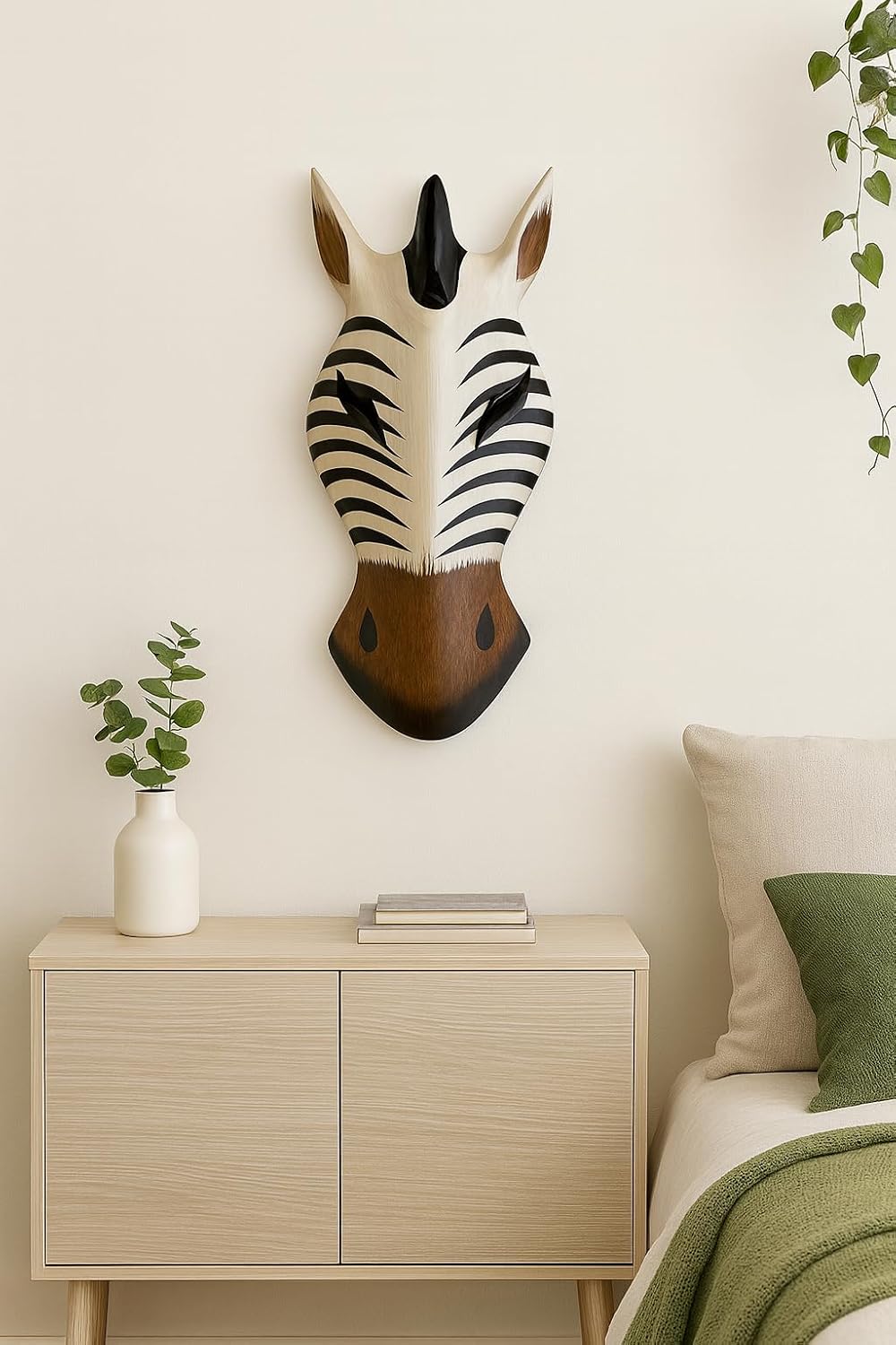 OMA African Zebra Wall Mask – Hand Carved Wooden Safari Wall Decor Art – Tribal Jungle Accent for Living Room