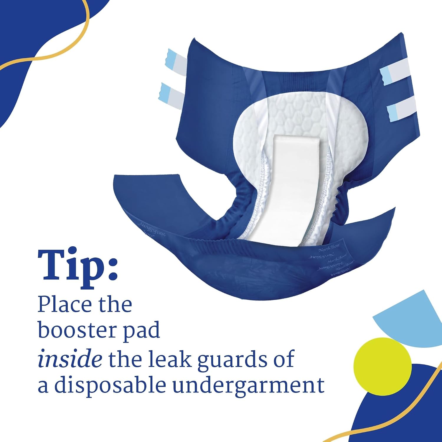 NorthShore EternaDry Booster Pads with Adhesive, Large, 30 Count | Diaper Doublers for Men and Women, Extended Leak Protection, Overnight Heavy Bladder Leaks, Minimize Changes, 6x16 in.