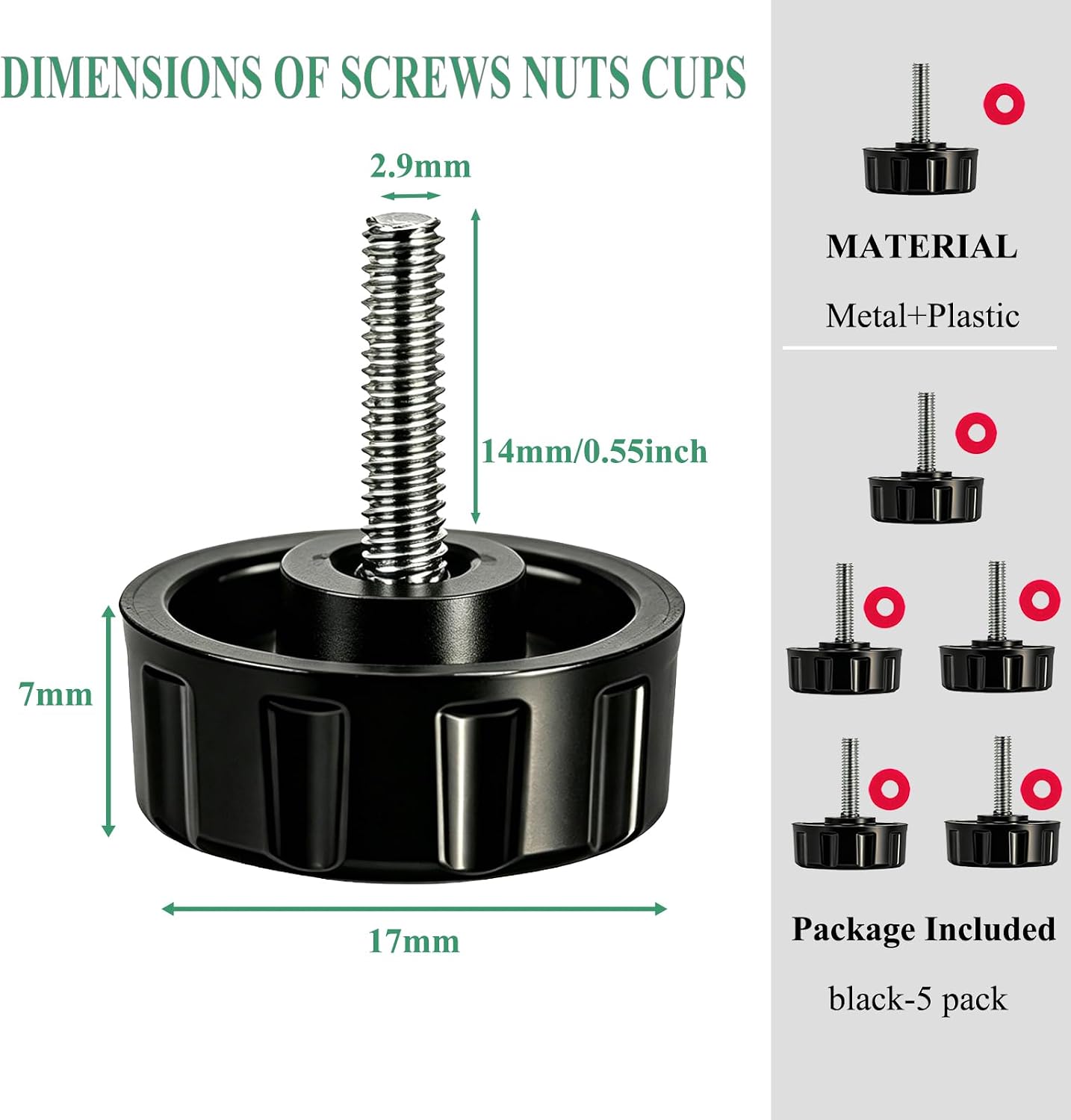 5 Pack Screws Nuts Caps for Fishing Spinning Reels Knob Power Handle Grip
