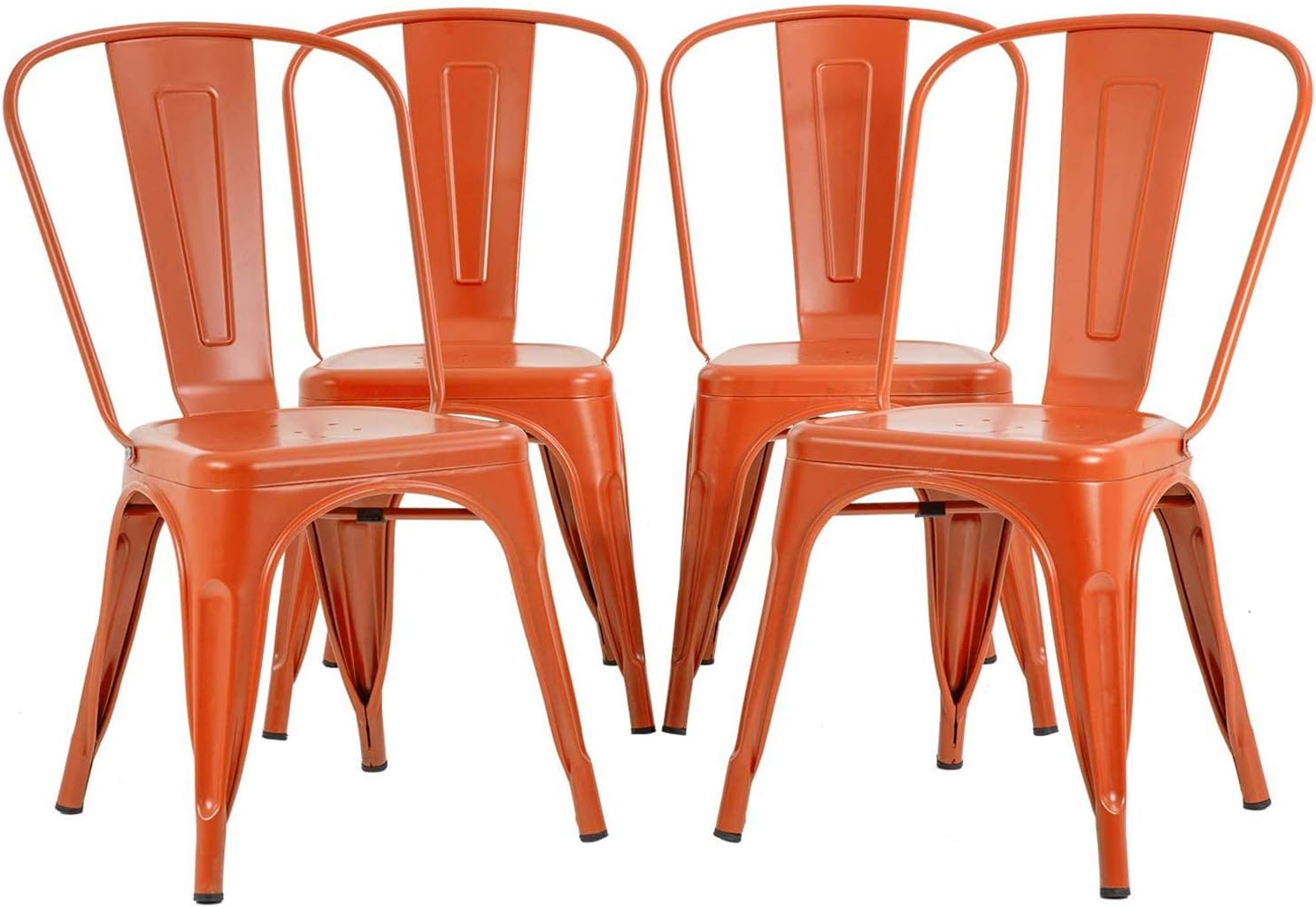 FDW | Metal Dining Chairs | Set of 4, Black | 330lbs Load | Stackable Tolix Side Chairs with Backrest | Non-Slip Feet | Indoor/Outdoor Use | Ideal for Kitchen & Restaurants